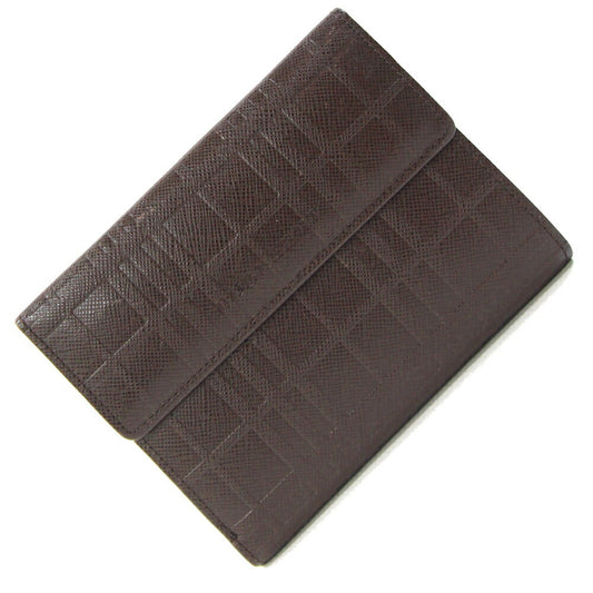 Burberry Tri-fold Wallet Dark Brown Leather Embossed Check Women's BURBERRY