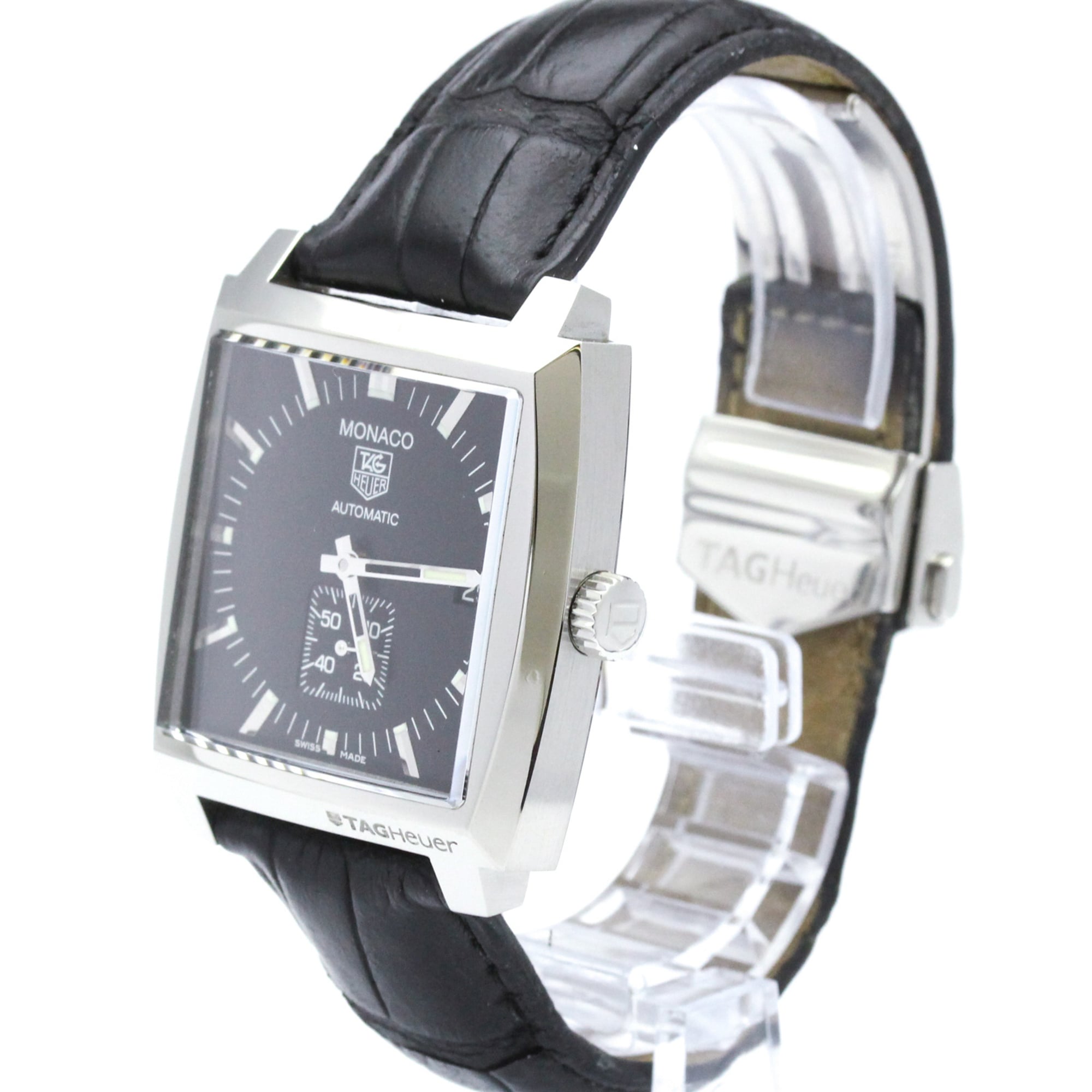 TAG Heuer Monaco Steel Leather Automatic Mens Watch WW2110 Polished — Very Good