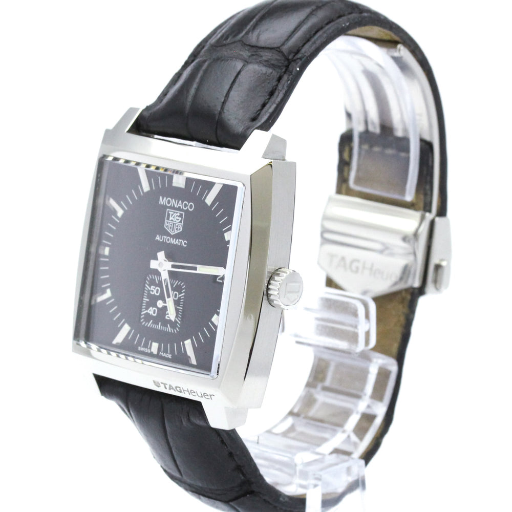 TAG Heuer Monaco Steel Leather Automatic Mens Watch WW2110 Polished — Very Good