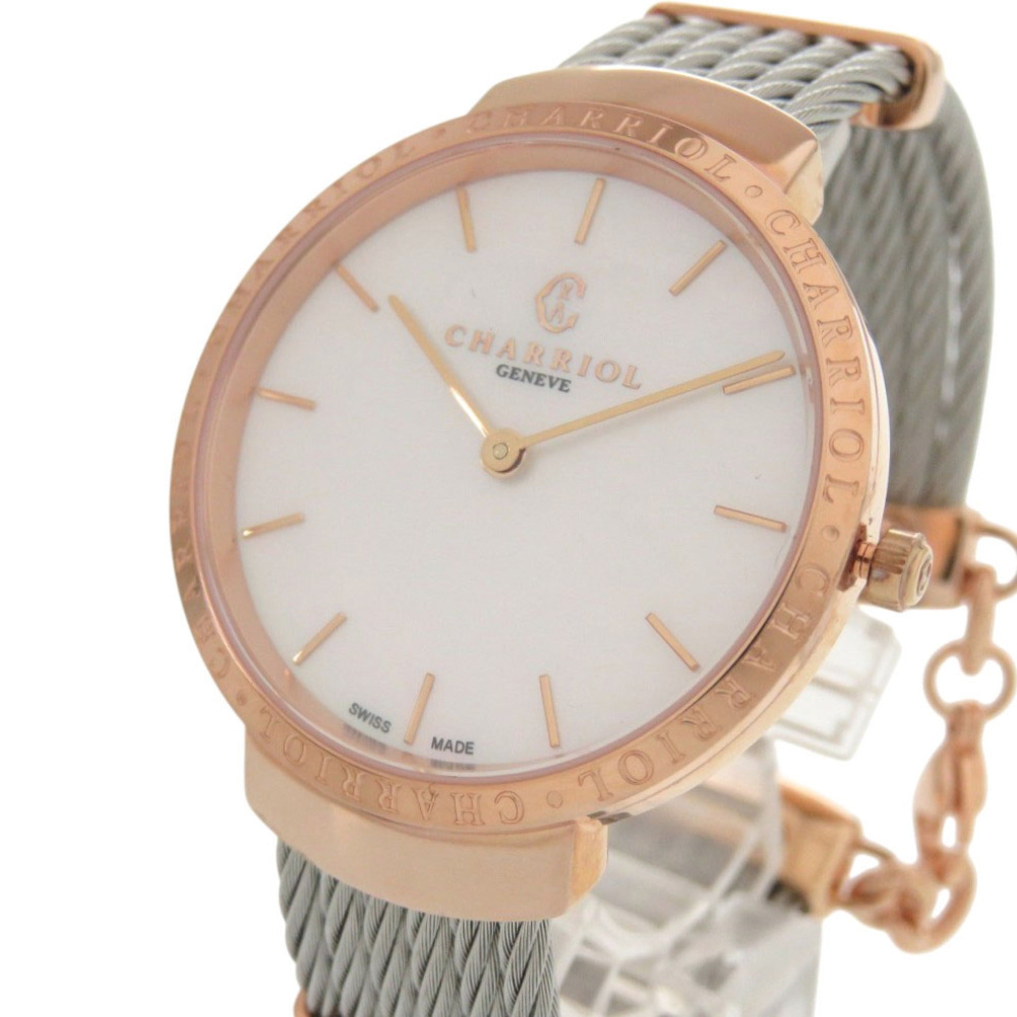 Unused Charriol Saint-Tropez Stainless Steel White Shell with Dial and Pink Gold Quartz Wristwatch 0595 CHARRIOL — New - Store Return