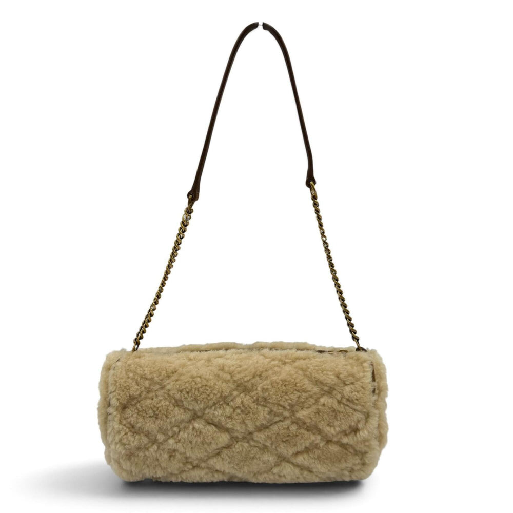 Yves Saint Laurent SAINT LAURENT PARIS 699703 Sade Mini Tube Bag, Shearling Chain Shoulder Handbag, Beige/Brown, Made in Italy, Women's — Like New