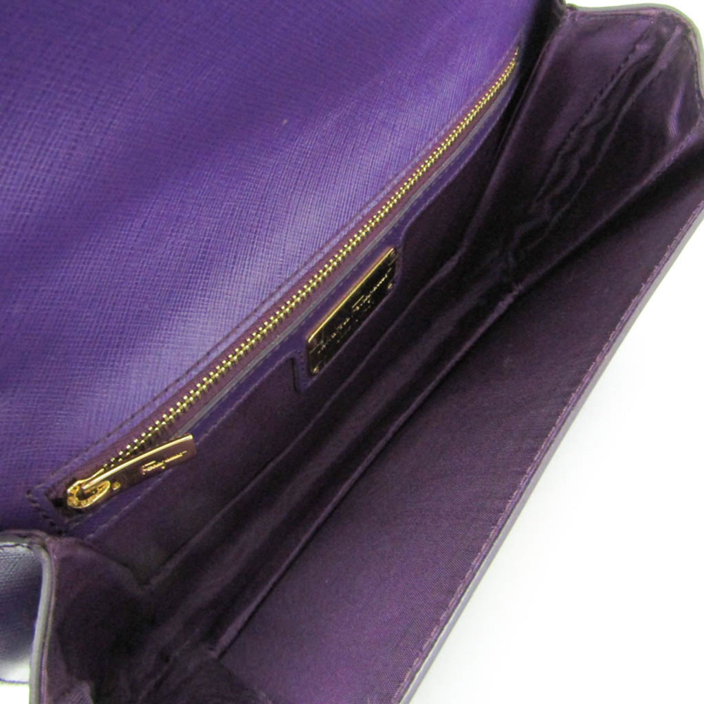Salvatore Ferragamo Vara Chain Shoulder Bag AU 21 D855 Women's Leather Shoulder Bag Purple