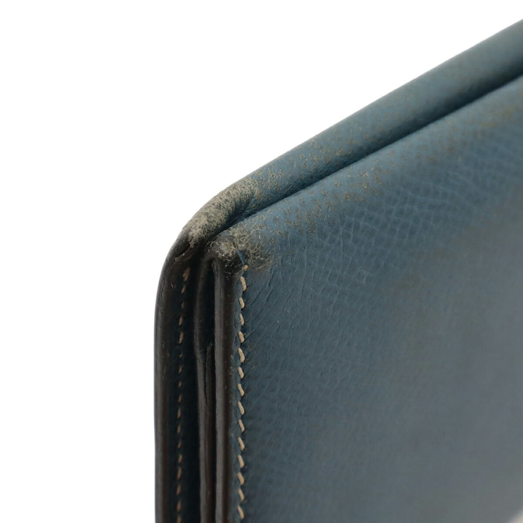 HERMES Bearn 2PLIS Dupre Tri-fold Long Wallet, Epsom Leather, Colvert Blue, G Stamp