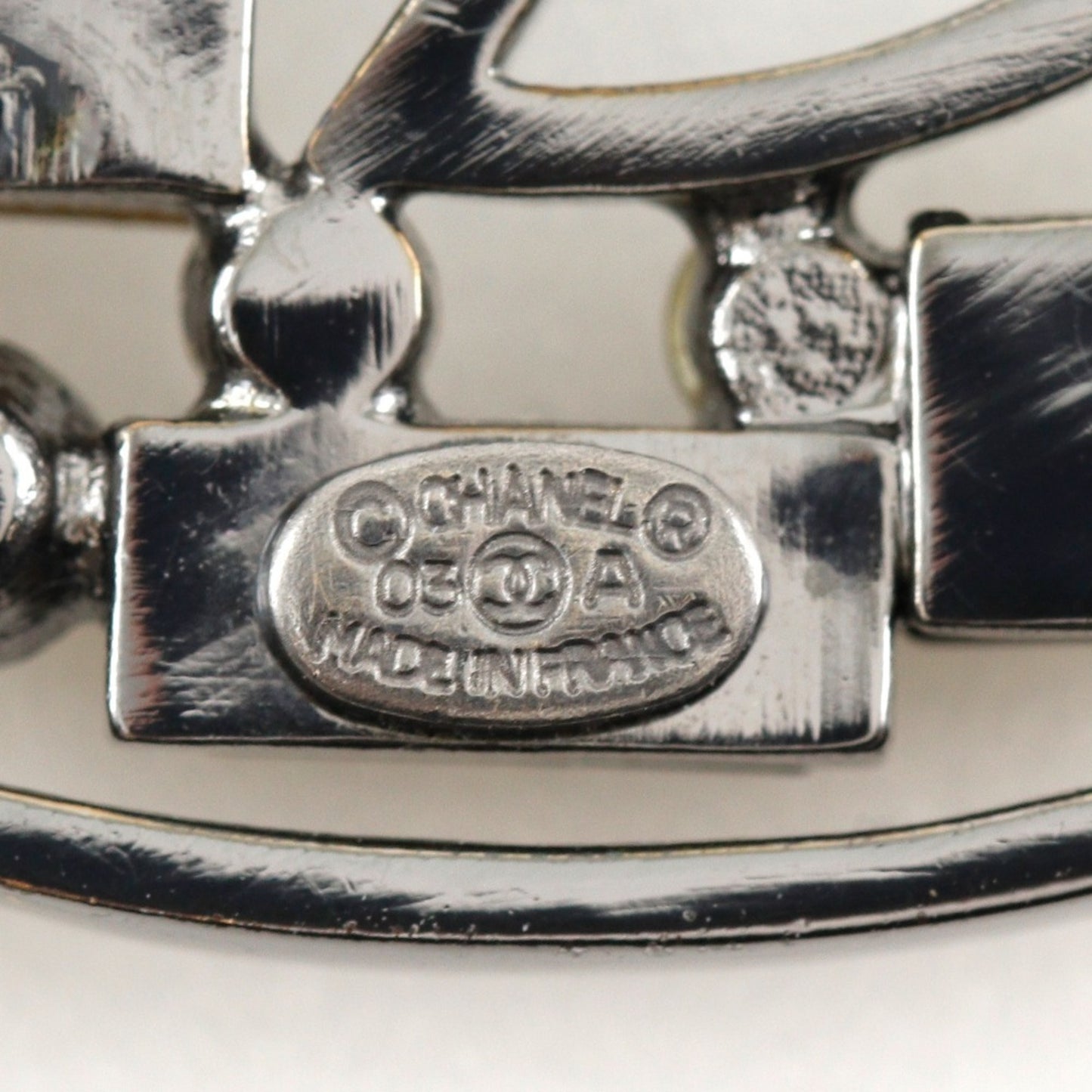 CHANEL COCO Mark Necklace with Rhinestones, 2003, Silver/Black, 03A, Approx. 34.1g, Women's