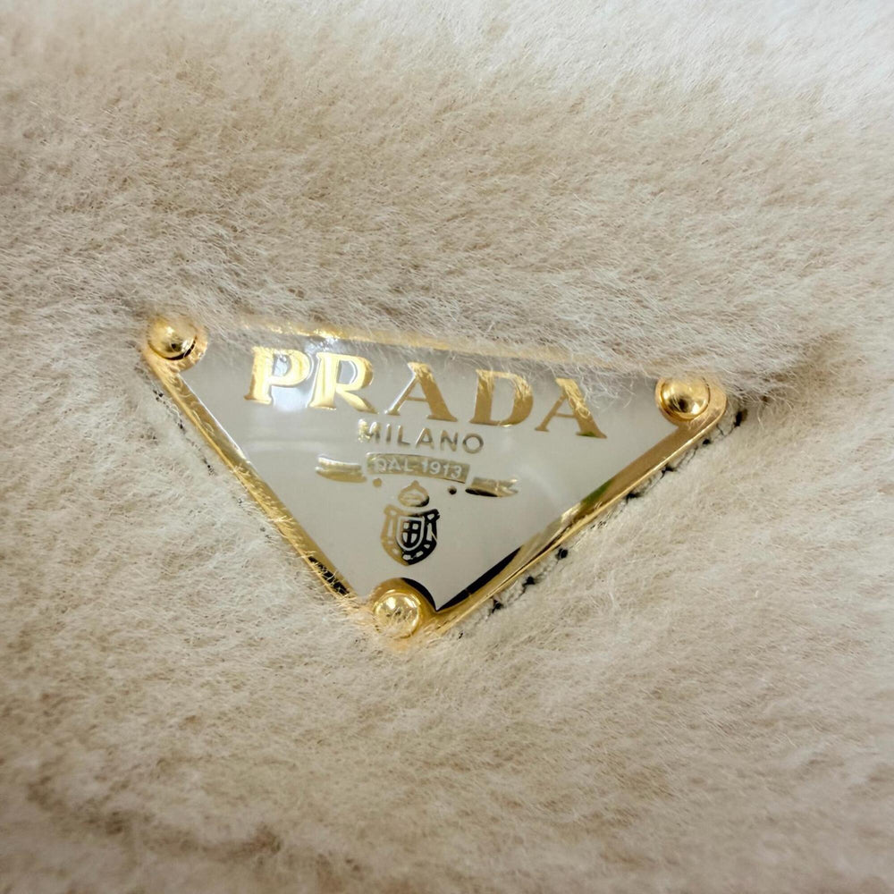 PRADA 1BG447 Terry Shearling Tote Sheepskin Triangle Logo Pouch Included 2-Way Shoulder Bag Beige Made in Italy Women's — Like New