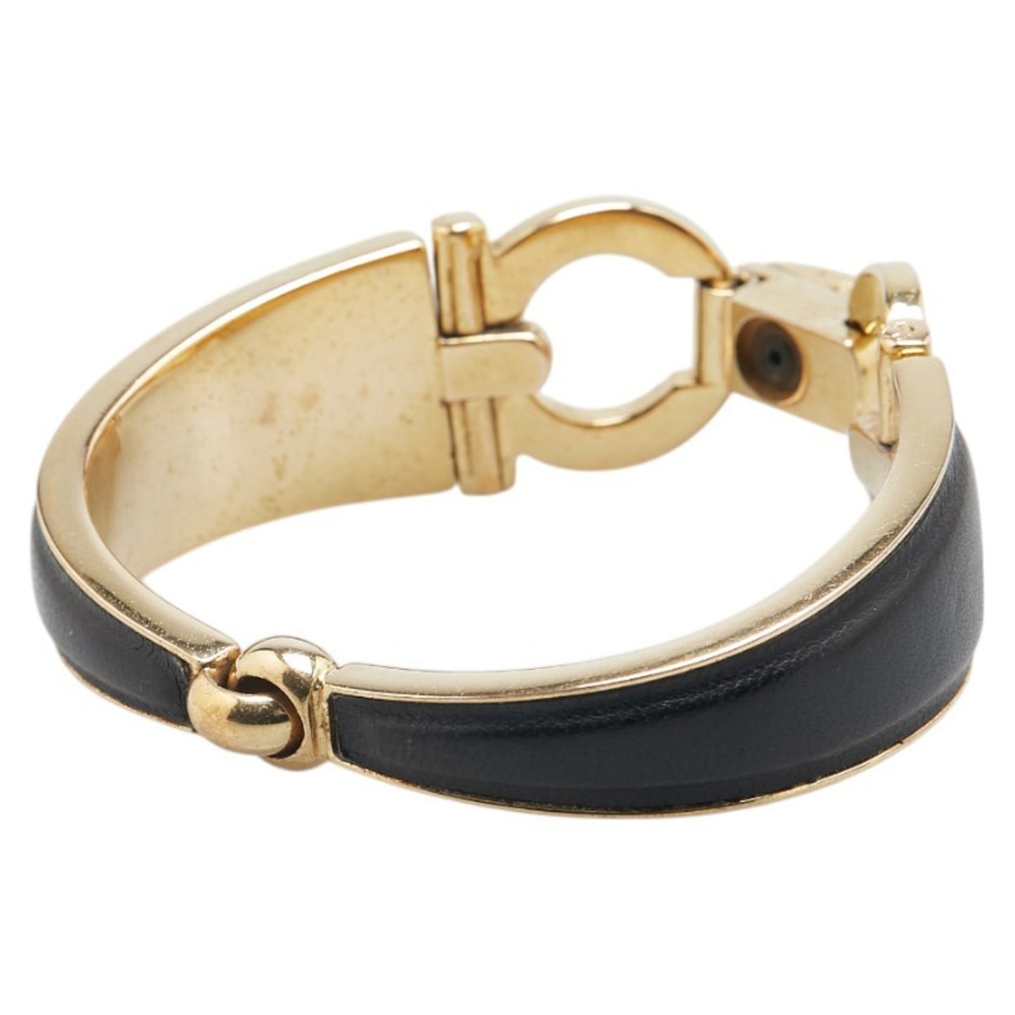 Salvatore Ferragamo Gancini Bangle in Gold and Black Plated Leather for Women
