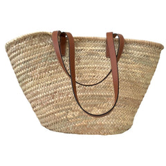 CELINE Large Triomphe Raffia x Leather Basket Bag Classic Panier Natural Tan Women's — Like New