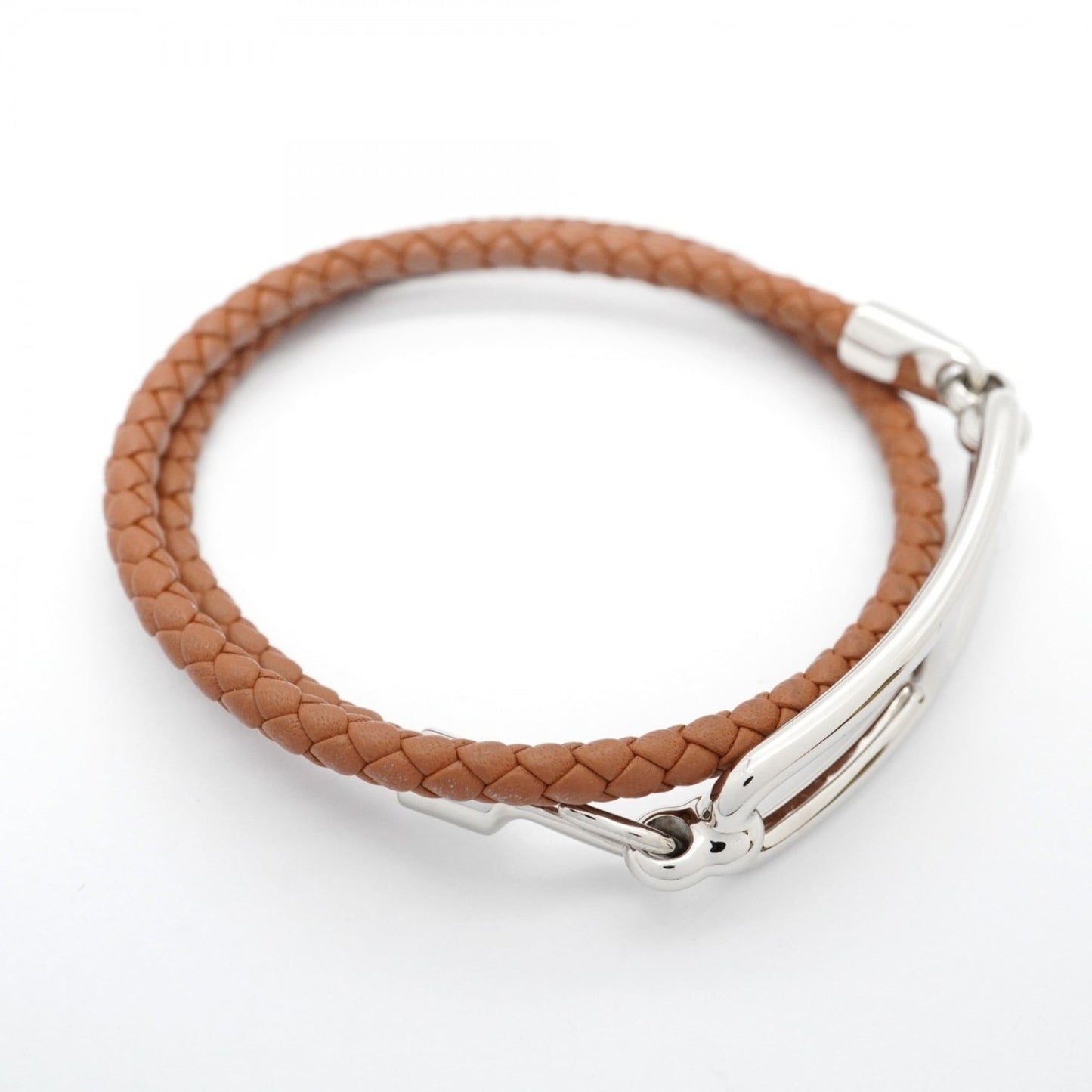 Hermes Hermès Luli Double Tour Bracelet, Metal, Leather, Silver, Brown, Women's, P1859231