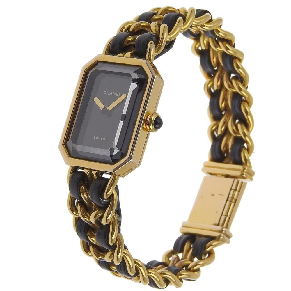CHANEL Premiere L Watch H0001 Gold Plated x Leather Swiss Made Black Quartz Analog Display Dial Ladies — Good