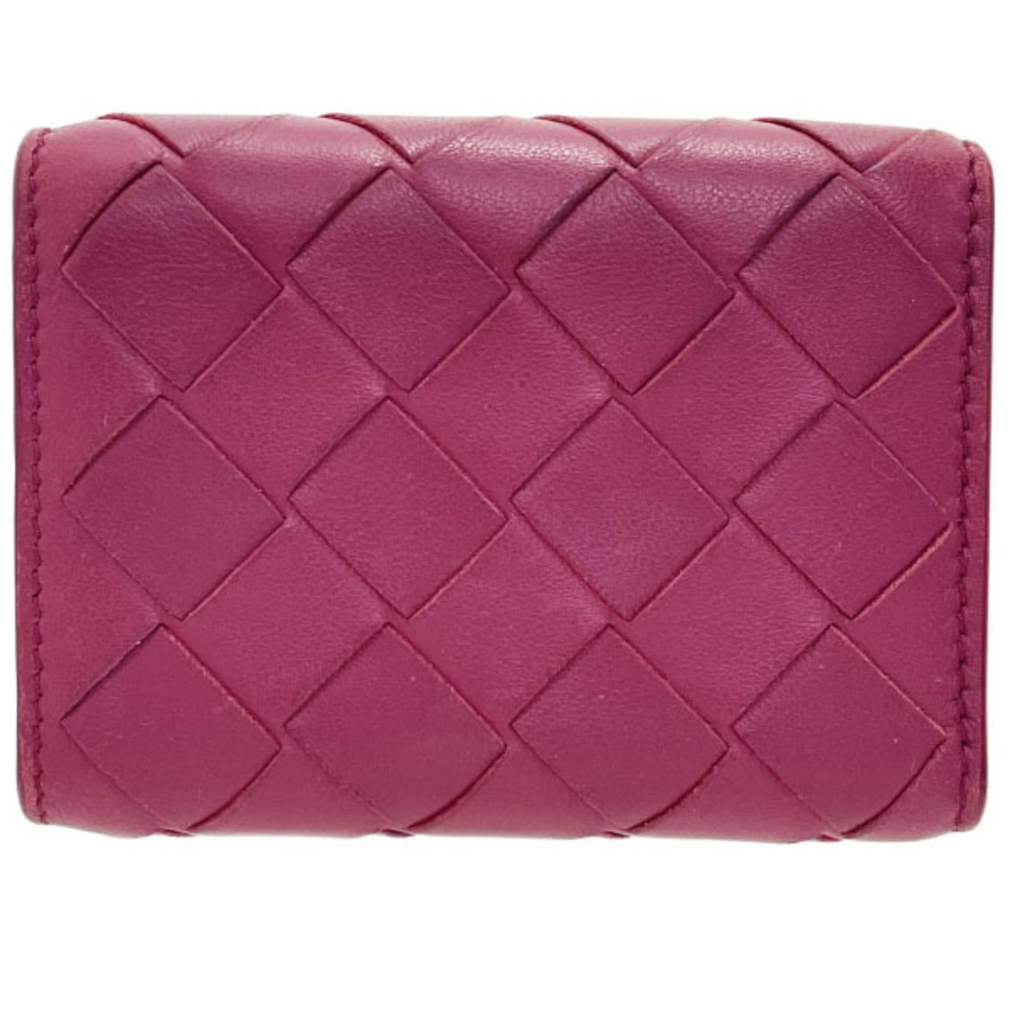 Bottega Veneta Intrecciato Tri-fold Wallet in Wine Red Leather with Mesh Tri-fold, Double Wallet, Compact Mini AYM-15789