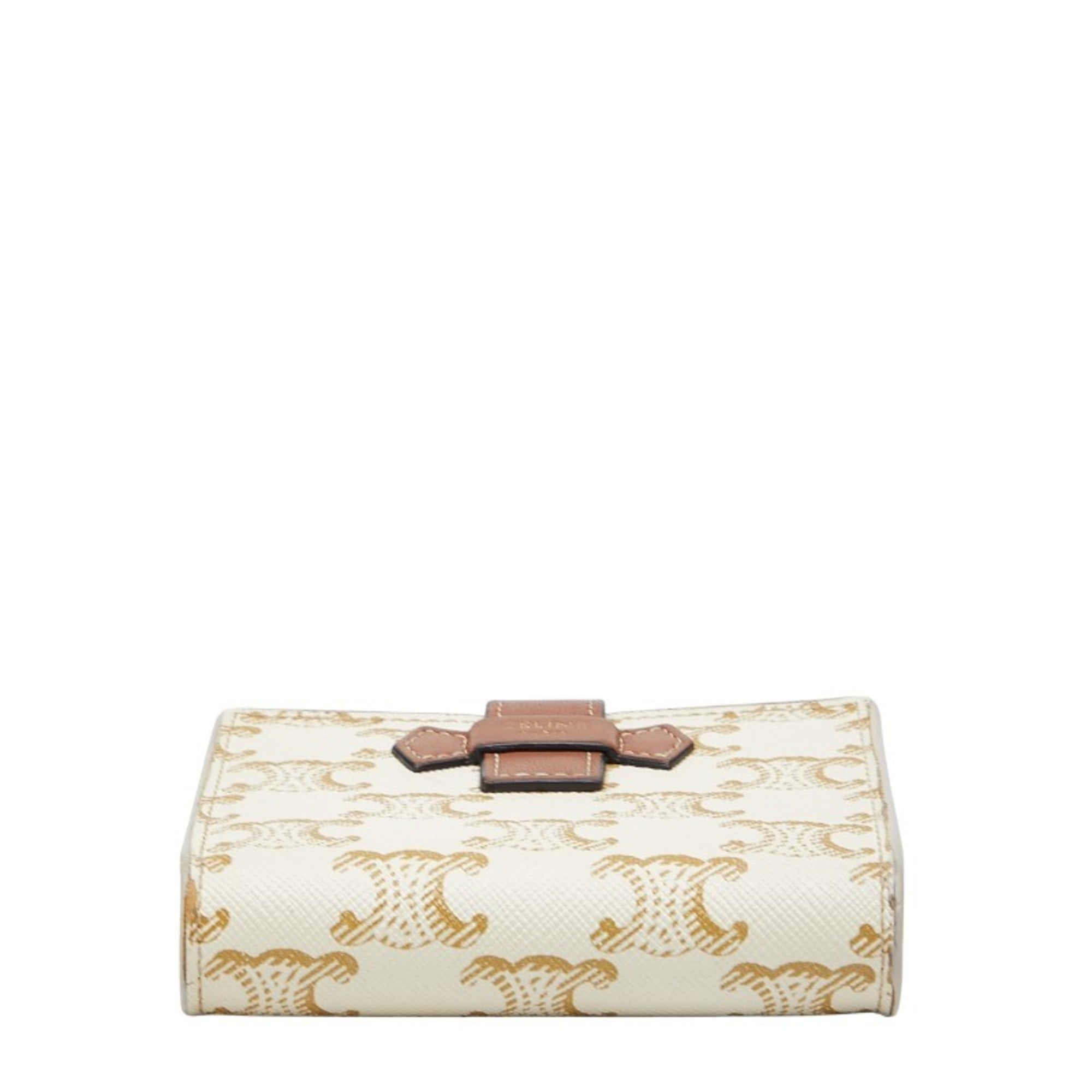 Celine Triomphe Small Strap Wallet, Bifold Ivory/Brown Leather, Women's, CELINE