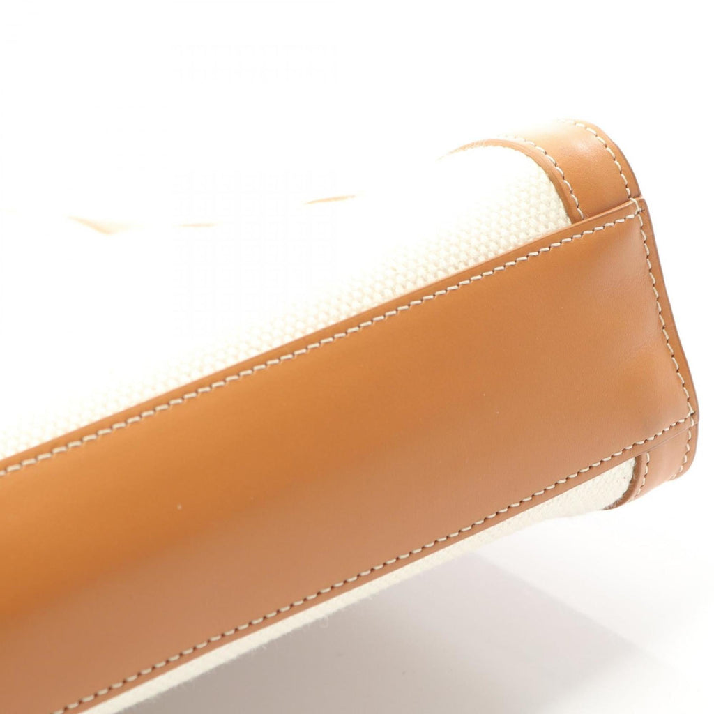 Celine Small Vertical Cabas Tote Bag in Canvas and Leather, Women's, White/Brown, 192082BNZ