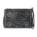 Prada Clutch Bag 1N1825 Black and Red Leather with Strap, Mini Pouch, Punching, Beads, Studs, Women's, PRADA