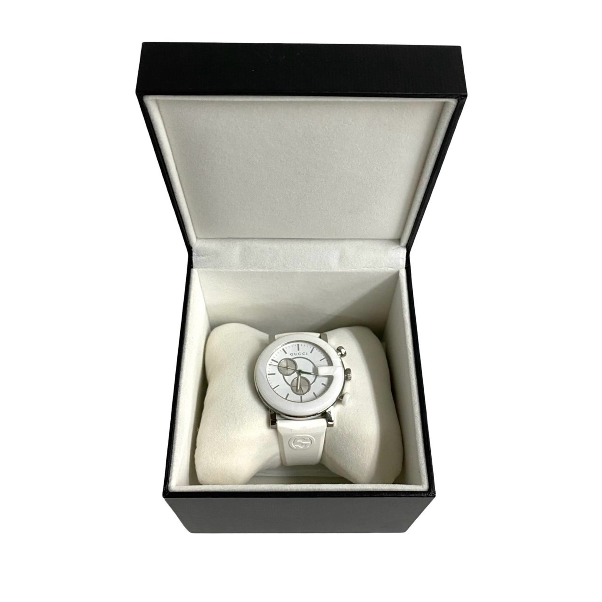 GUCCI G Chrono Quartz Stainless Steel Watch for Men, White and Silver, 29963 — Good