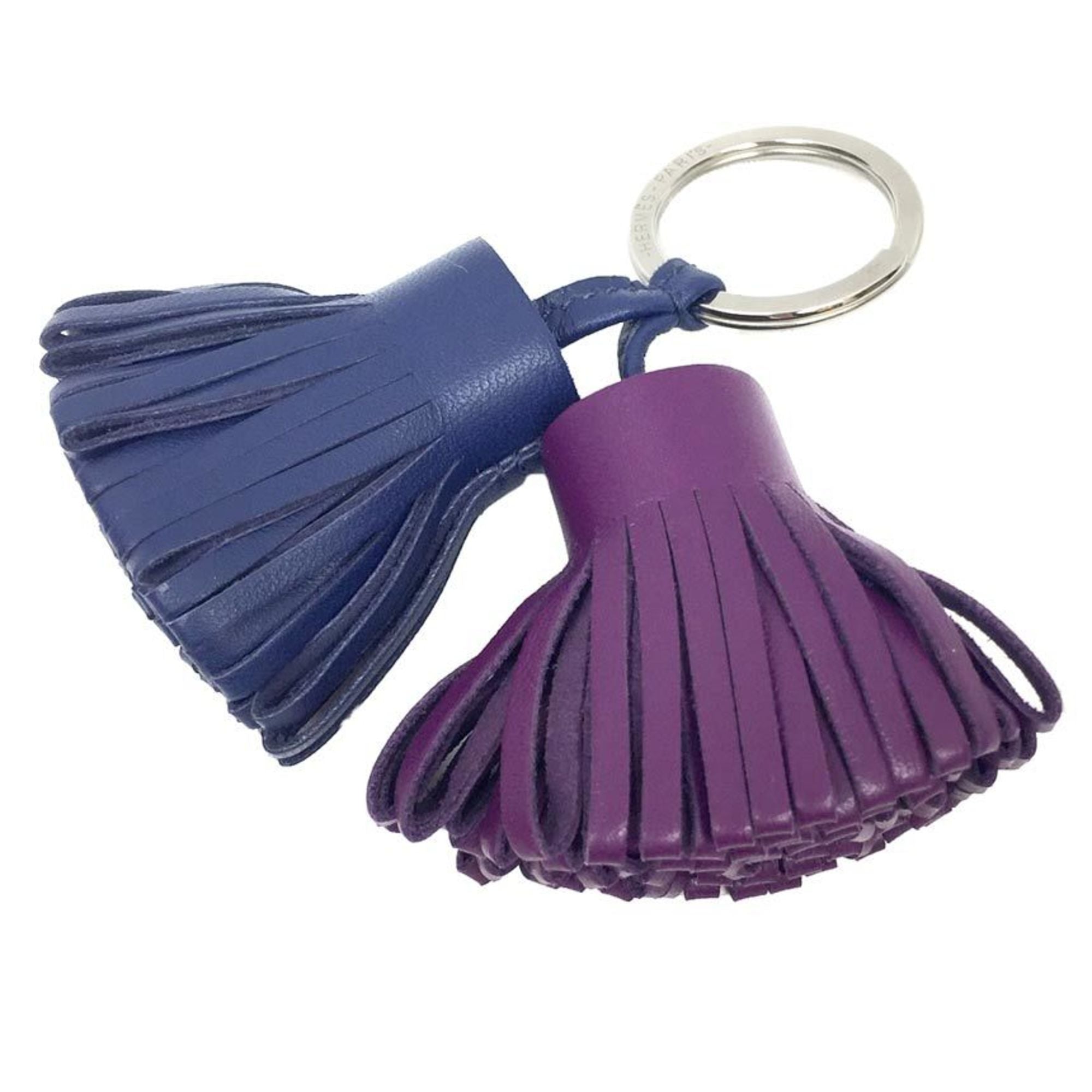 Hermes HERMES Carmen Unodo Keychain Key Ring Charm Leather Purple x Navy Wallet — Like New