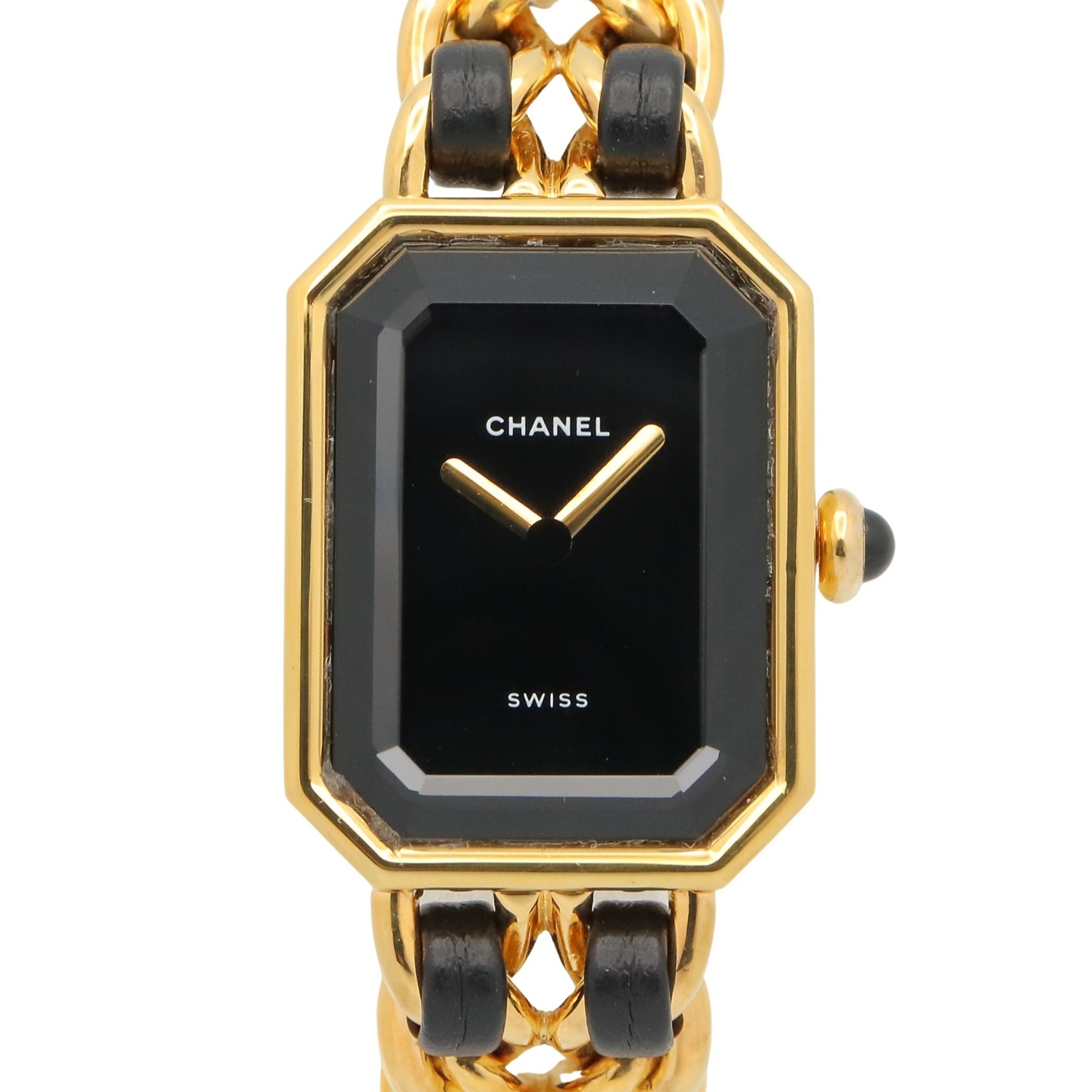 Chanel CHANEL Première S Watch, Gold Plated (GP), Leather Strap, Women's, Black, H0001 — Very Good