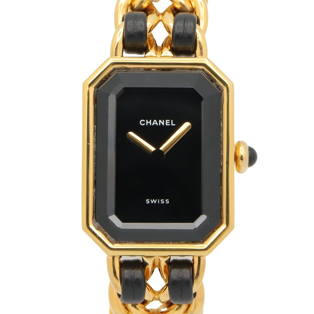 Chanel CHANEL Première S Watch, Gold Plated (GP), Leather Strap, Women's, Black, H0001 — Very Good