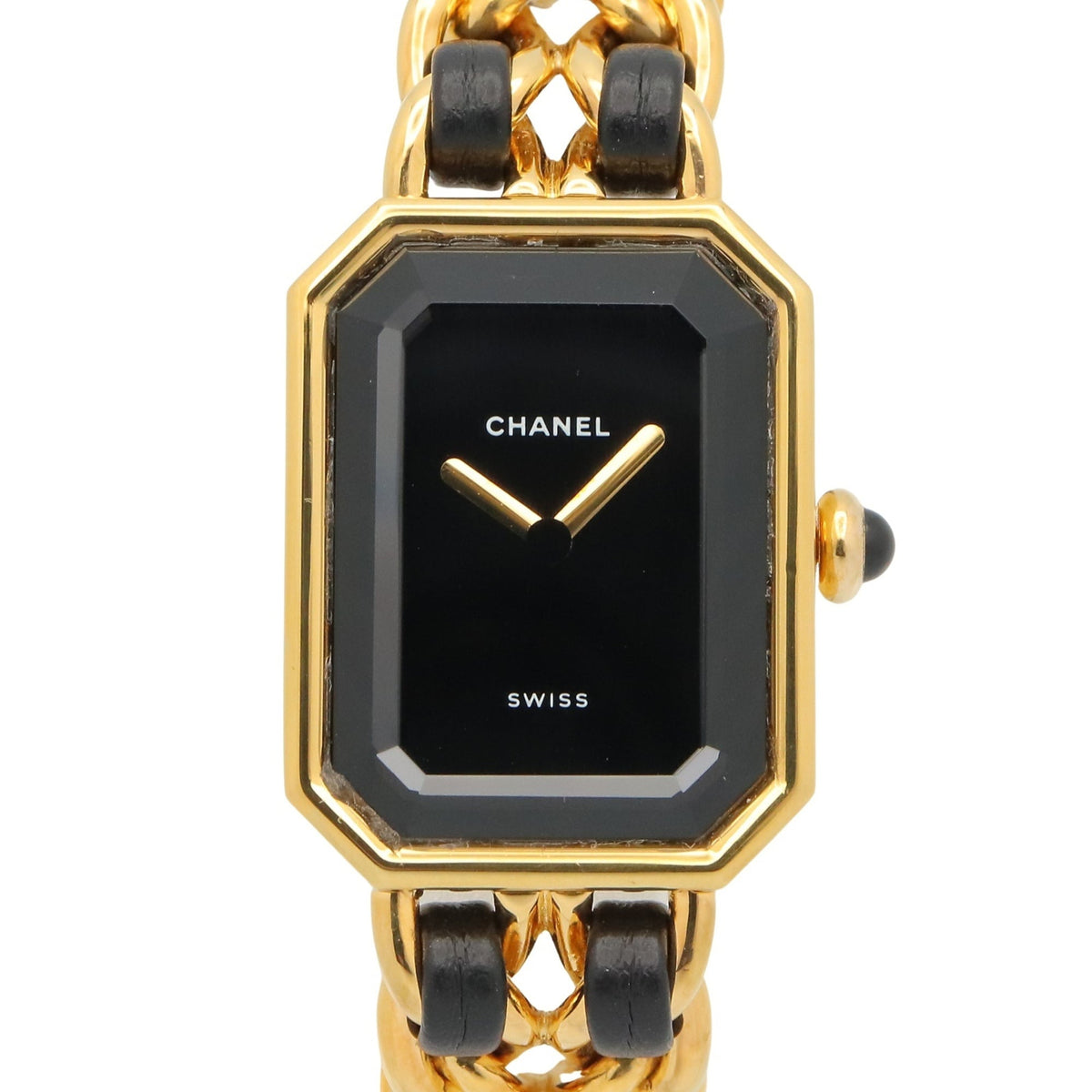 Chanel CHANEL Première S Watch, Gold Plated (GP), Leather Strap, Women's, Black, H0001 — Very Good