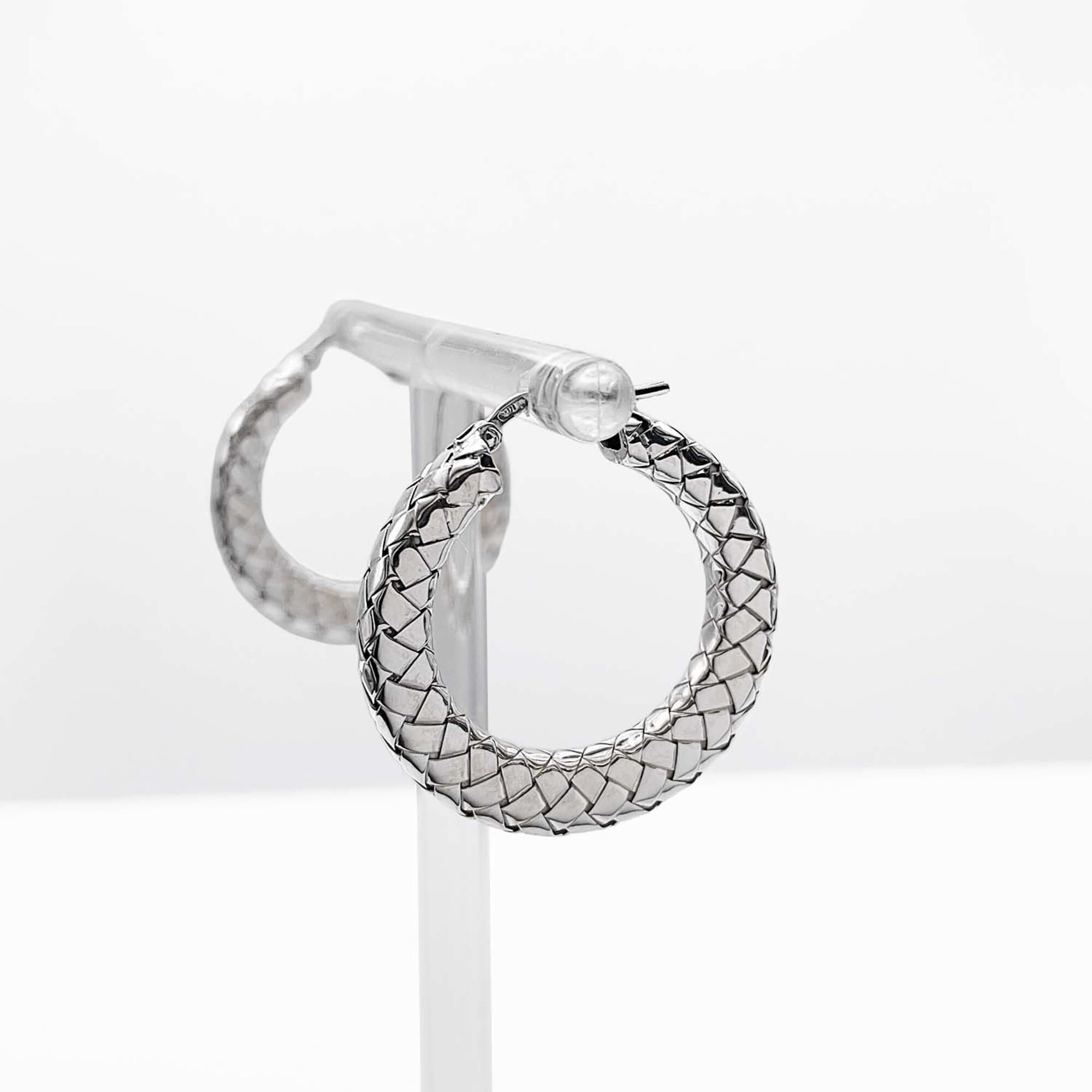BOTTEGA VENETA Intrecciato Round Earrings, SV925 Silver, Men's & Women's — Like New