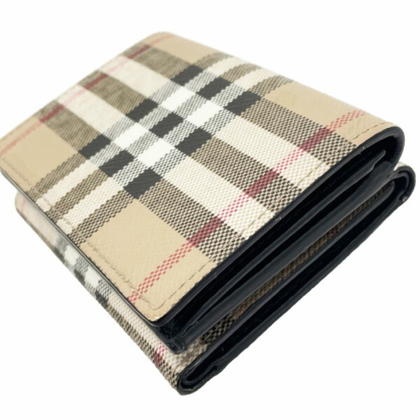 Burberry Check Trifold Wallet, PVC Leather, Beige, Black, BURBERRY Double Wallet AANN-15824