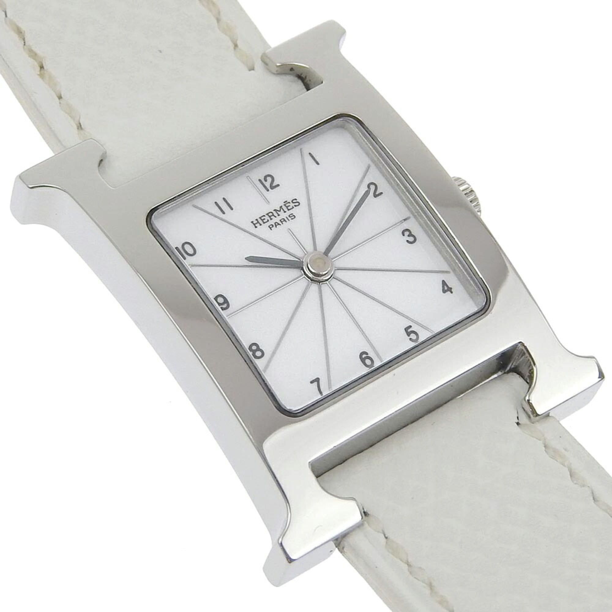 Hermes HERMES H Watch Wristwatch HH1.210 Stainless Steel x Leather 2005 Quartz Analog Display White Dial Ladies — Very Good