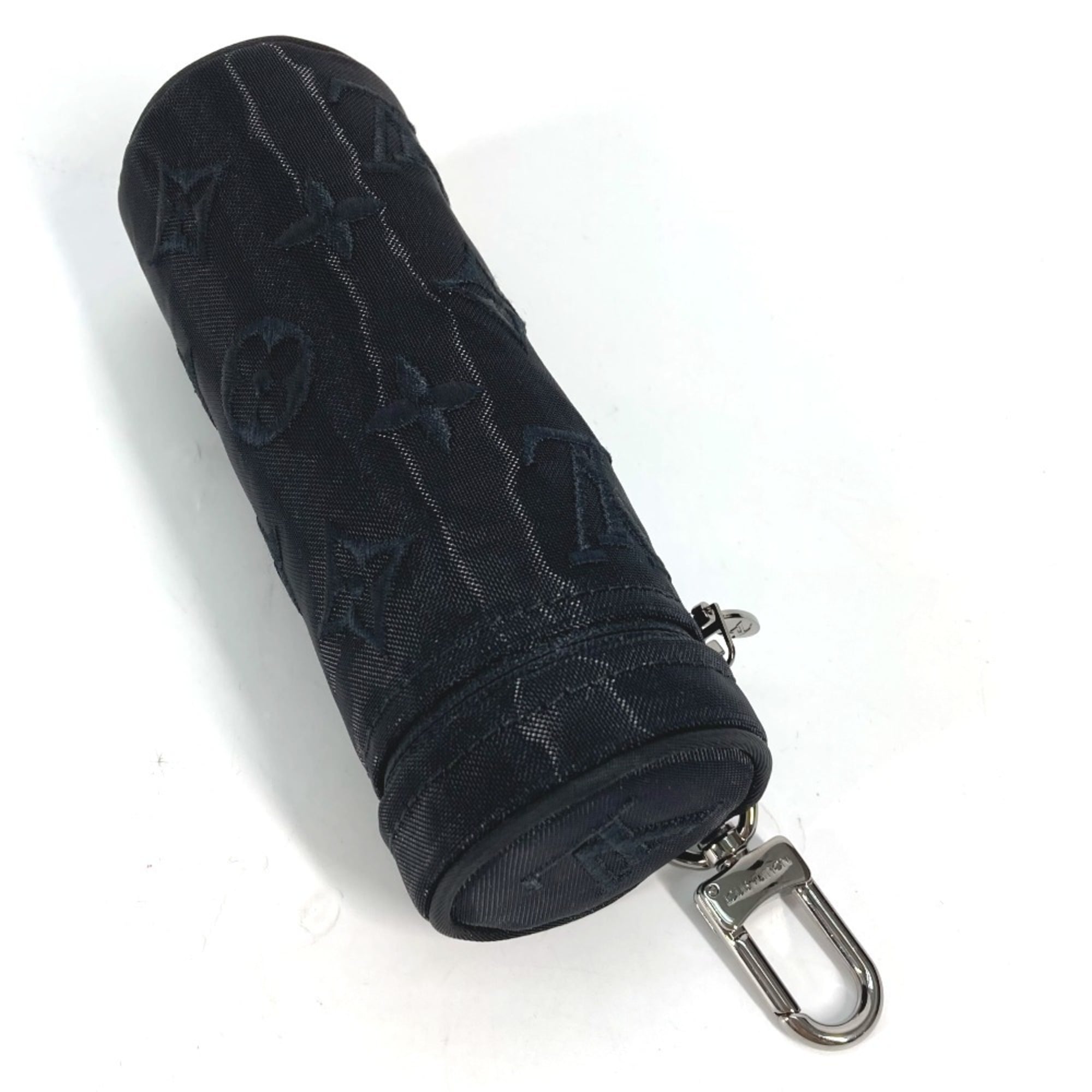 LOUIS VUITTON M77147 Monogram Mesh Pouch Only Cylinder Case Key Holder Bag Charm Cotton Polyester Women's Black — New - Store Return