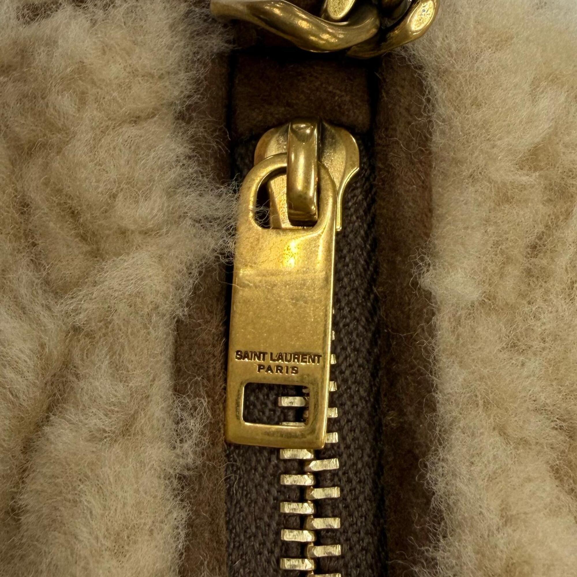 Yves Saint Laurent SAINT LAURENT PARIS 699703 Sade Mini Tube Bag, Shearling Chain Shoulder Handbag, Beige/Brown, Made in Italy, Women's — Like New