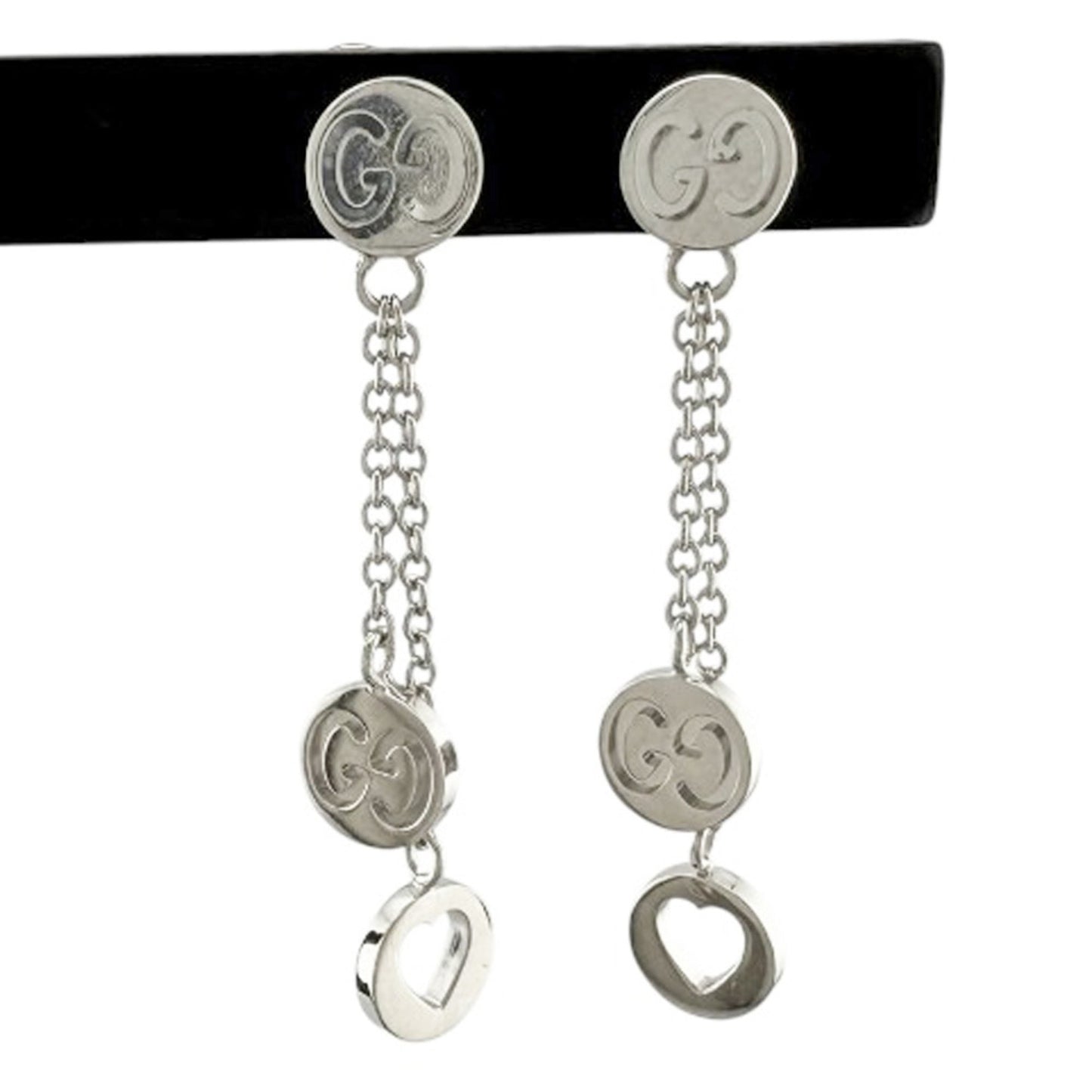 Pre-owned Gucci Swing Drop Logo Heart Earrings, 18k Gold, Women's