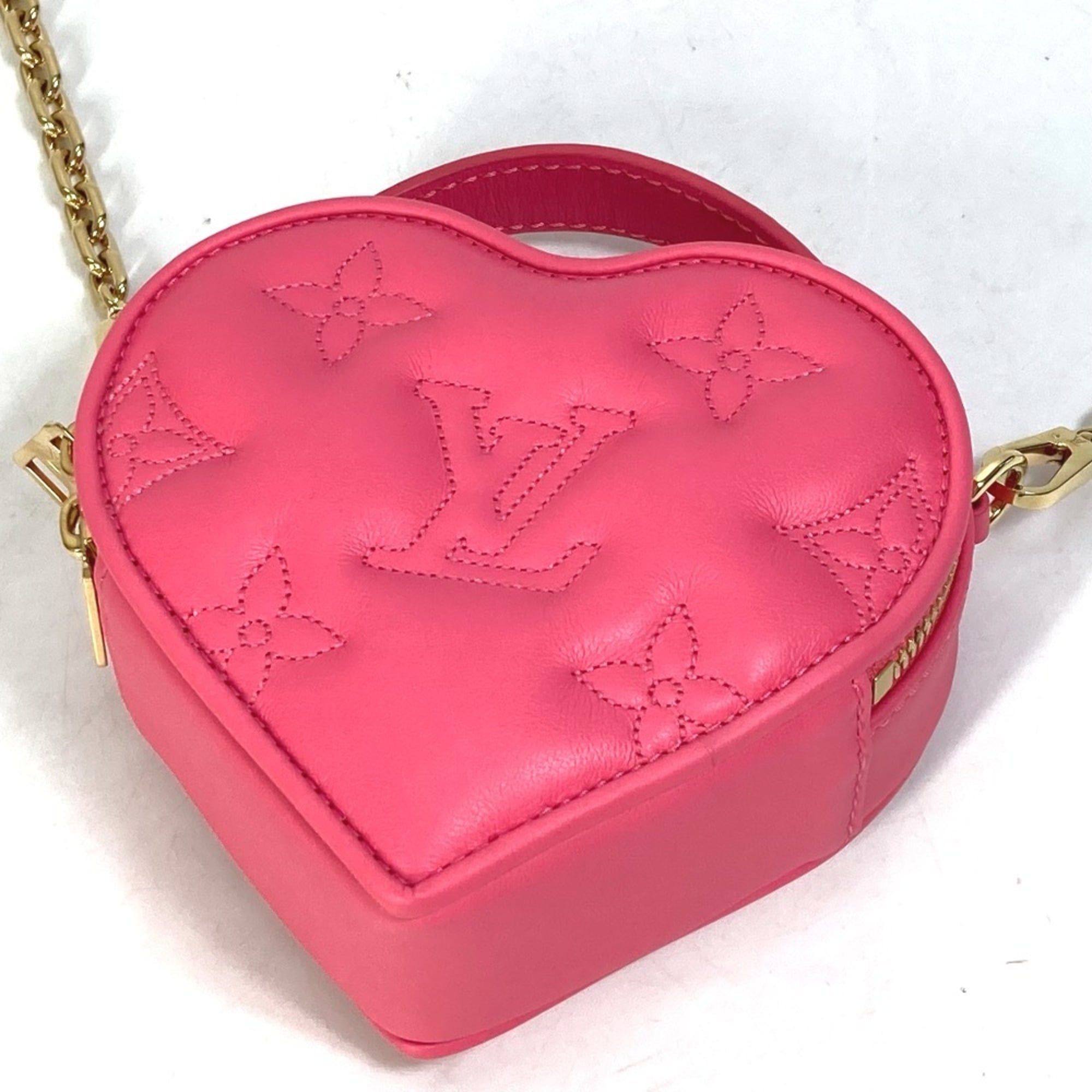 LOUIS VUITTON M81893 Monogram Bubblegram Pop My Heart Pouch Chain 2-Way Bag Handbag/Shoulder Leather Women's Dragon Fruit Pink Like New — Like New