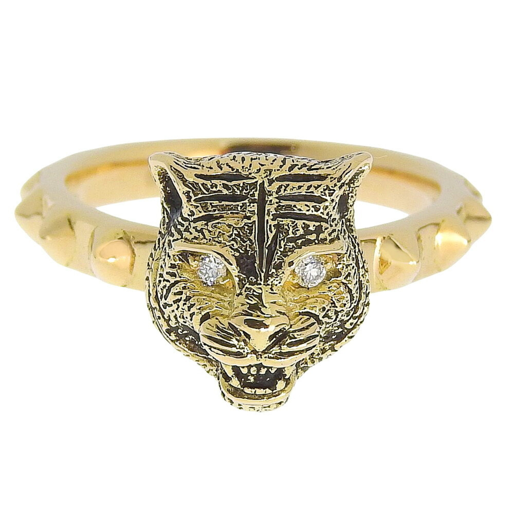 Gucci Le Marché des Merveilles Cat Ring, 18K Yellow Gold, Melee Diamonds, Size #9 (approx. US size 9), approx. 7.0g, Tiger pattern — Like New