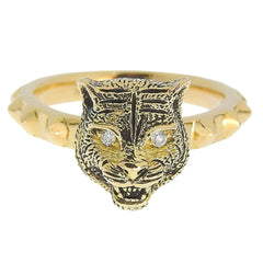 Gucci Le Marché des Merveilles Cat Ring, 18K Yellow Gold, Melee Diamonds, Size #9 (approx. US size 9), approx. 7.0g, Tiger pattern — Like New