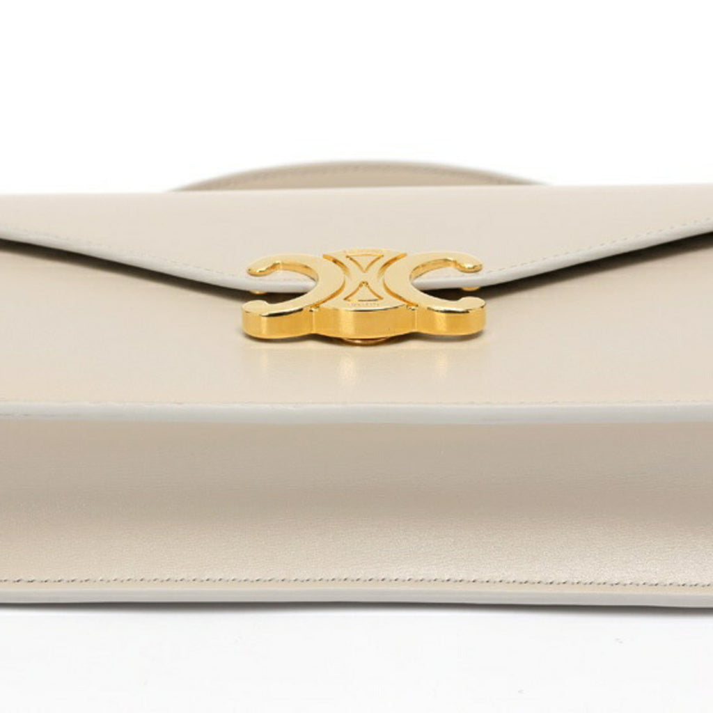 CELINE Chain Wallet Margot Shoulder 10L03 Shiny Calfskin Greige S-157624