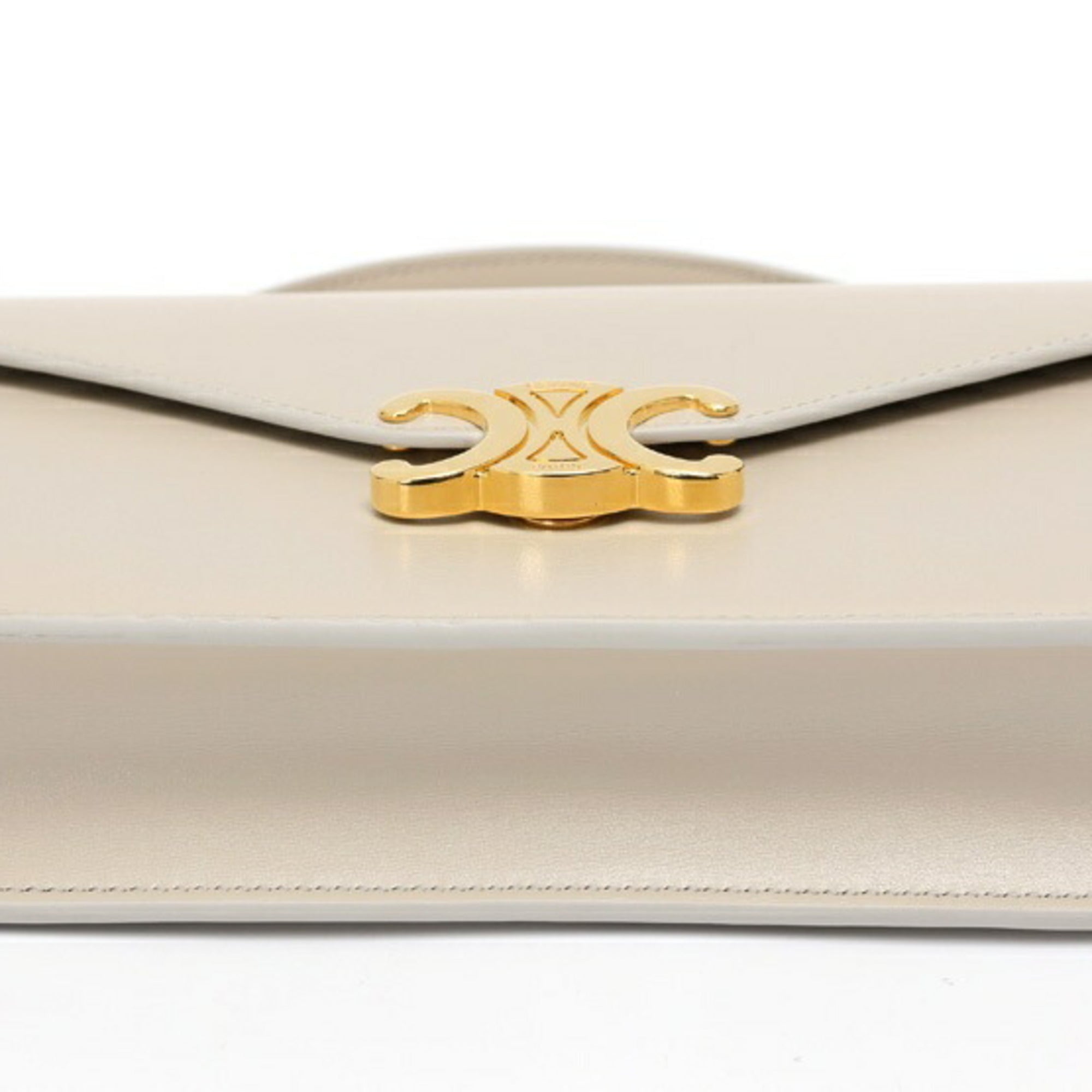 CELINE Chain Wallet Margot Shoulder 10L03 Shiny Calfskin Greige S-157624