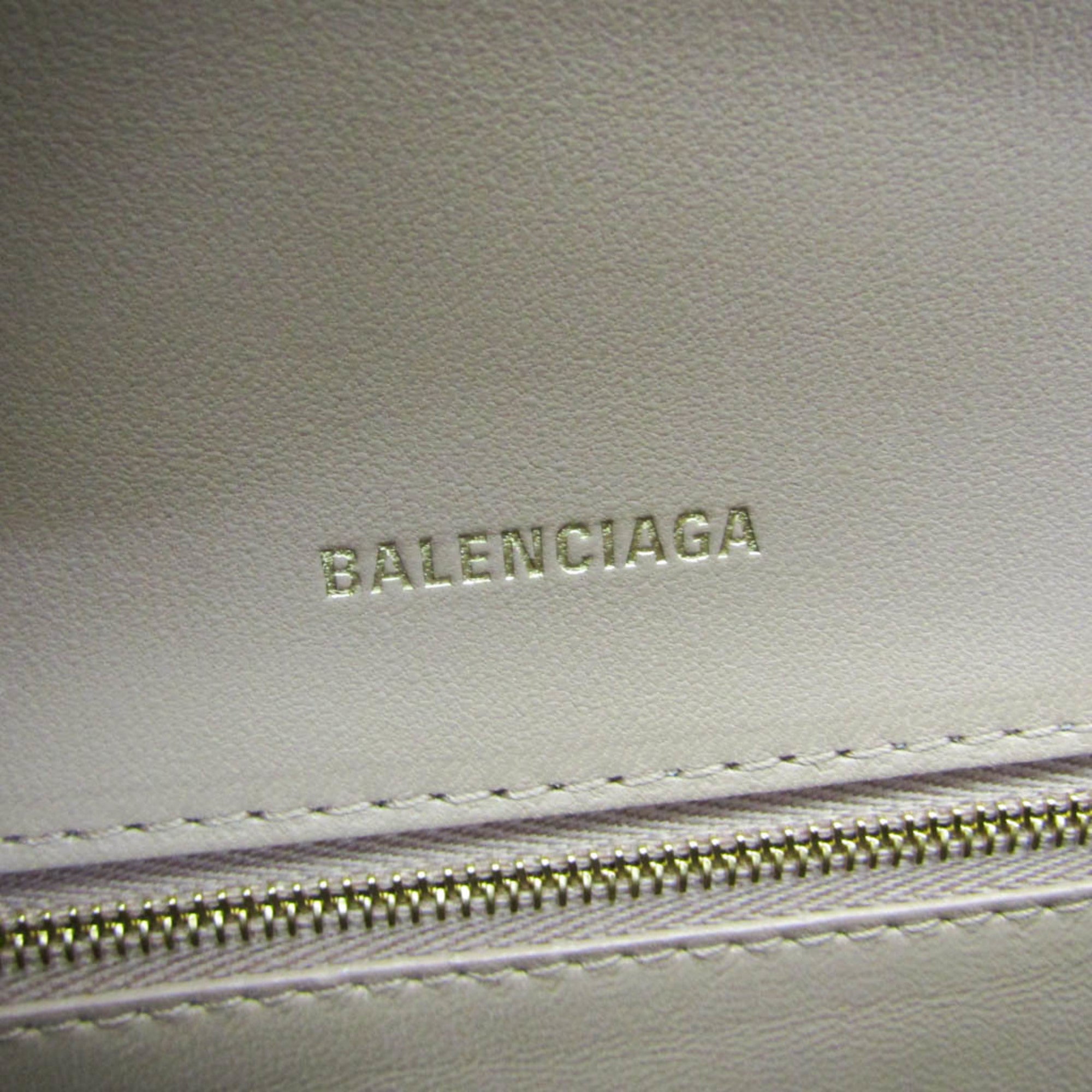 Balenciaga Hour Glass 593546 Women's Leather Handbag,Shoulder Bag Pink Beige — Like New