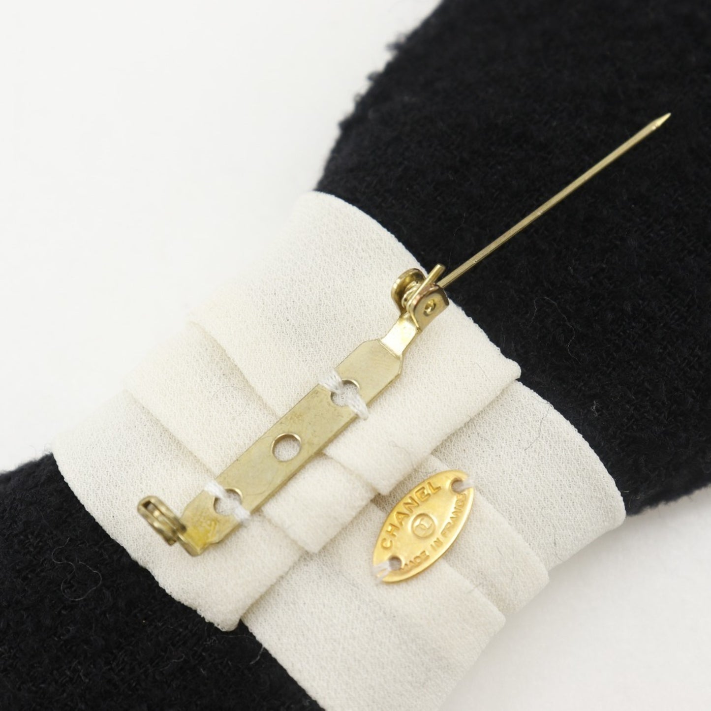 CHANEL Ribbon Brooch with Coco Mark, Tweed, Black/White, Approx. 15g, Women's