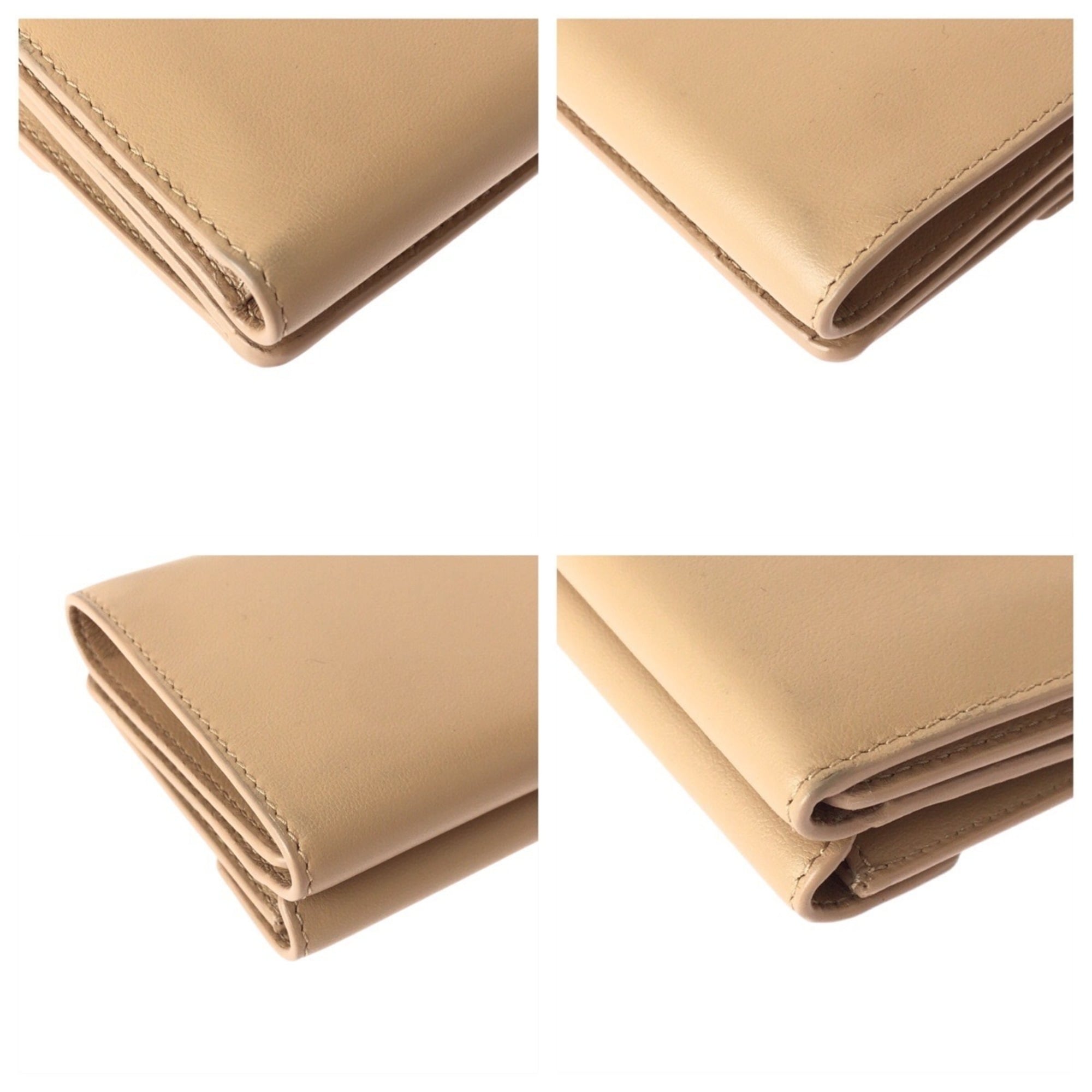 BALENCIAGA Beige Gold Hardware Leather Compact Wallet 73630 9607 O 555583 Women's