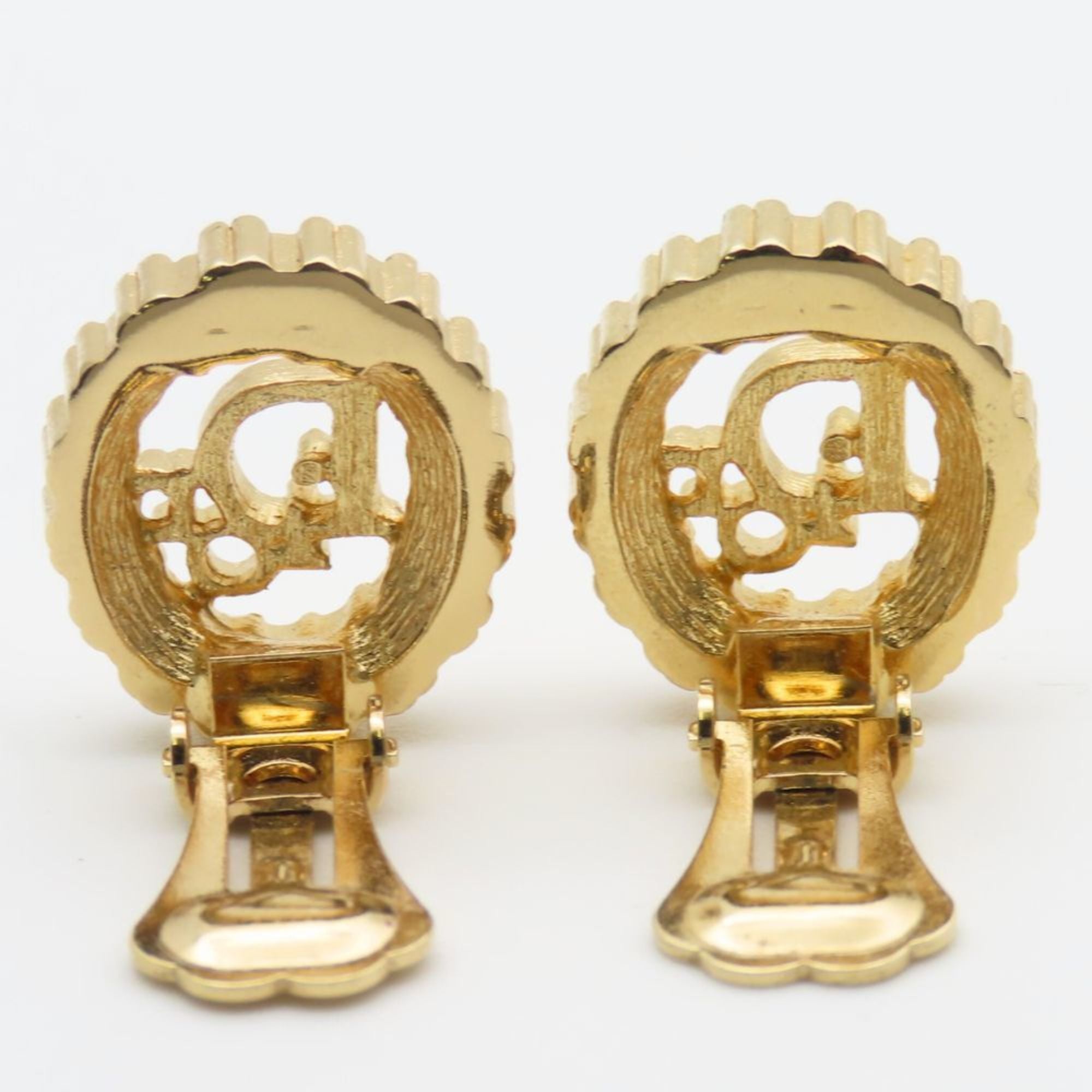 Christian Dior Earrings, Metal Rhinestones, Gold Plated, Women's,