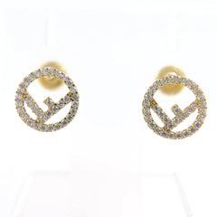 FENDI F is Fendi earrings with logo and rhinestones, pair, gold silver, box, made in Italy, women's — Like New