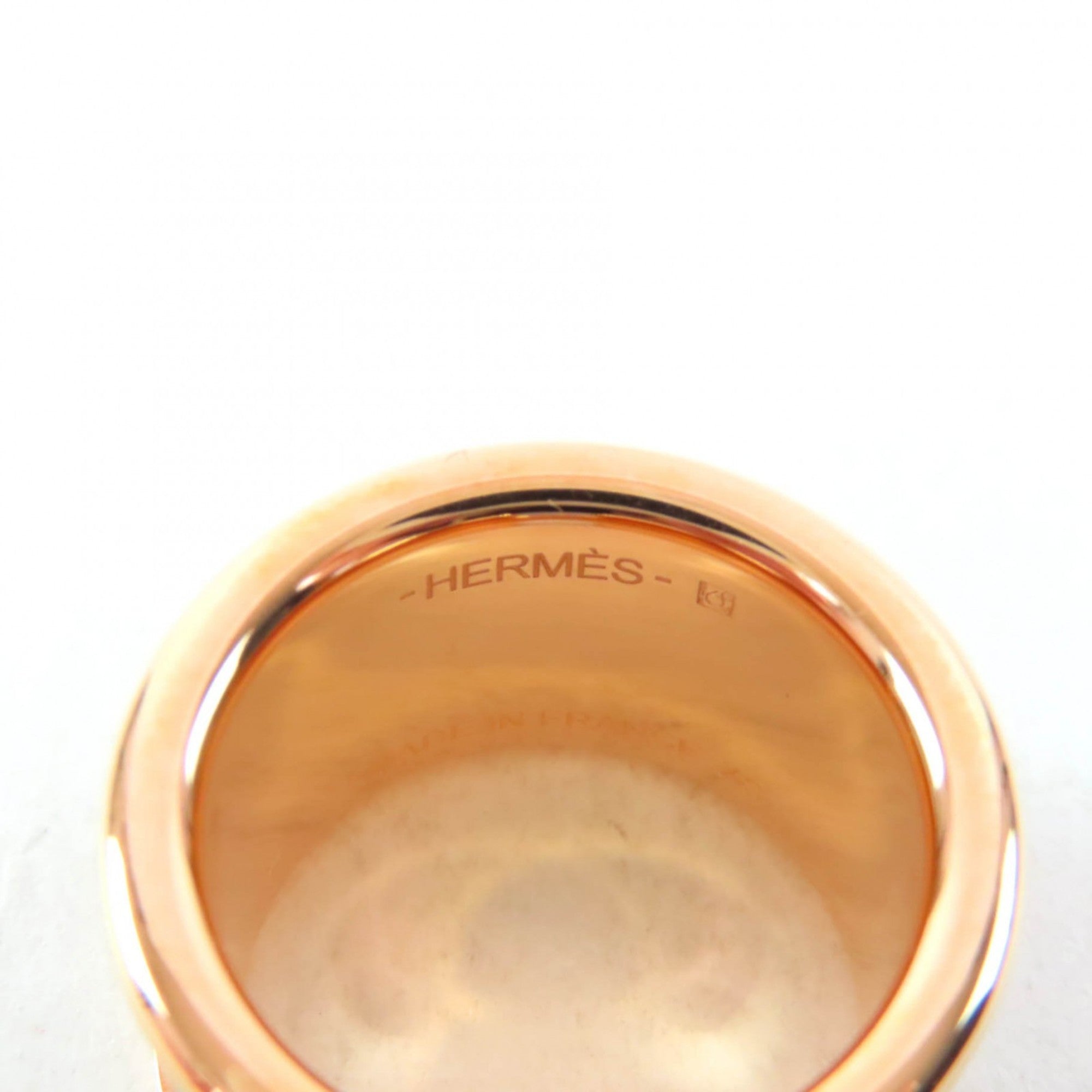 HERMES Olympe GM Etoupe Pink Gold Madame Veau H Design Ring, Size XS, with Box and Dust Bag, Made in France — Like New