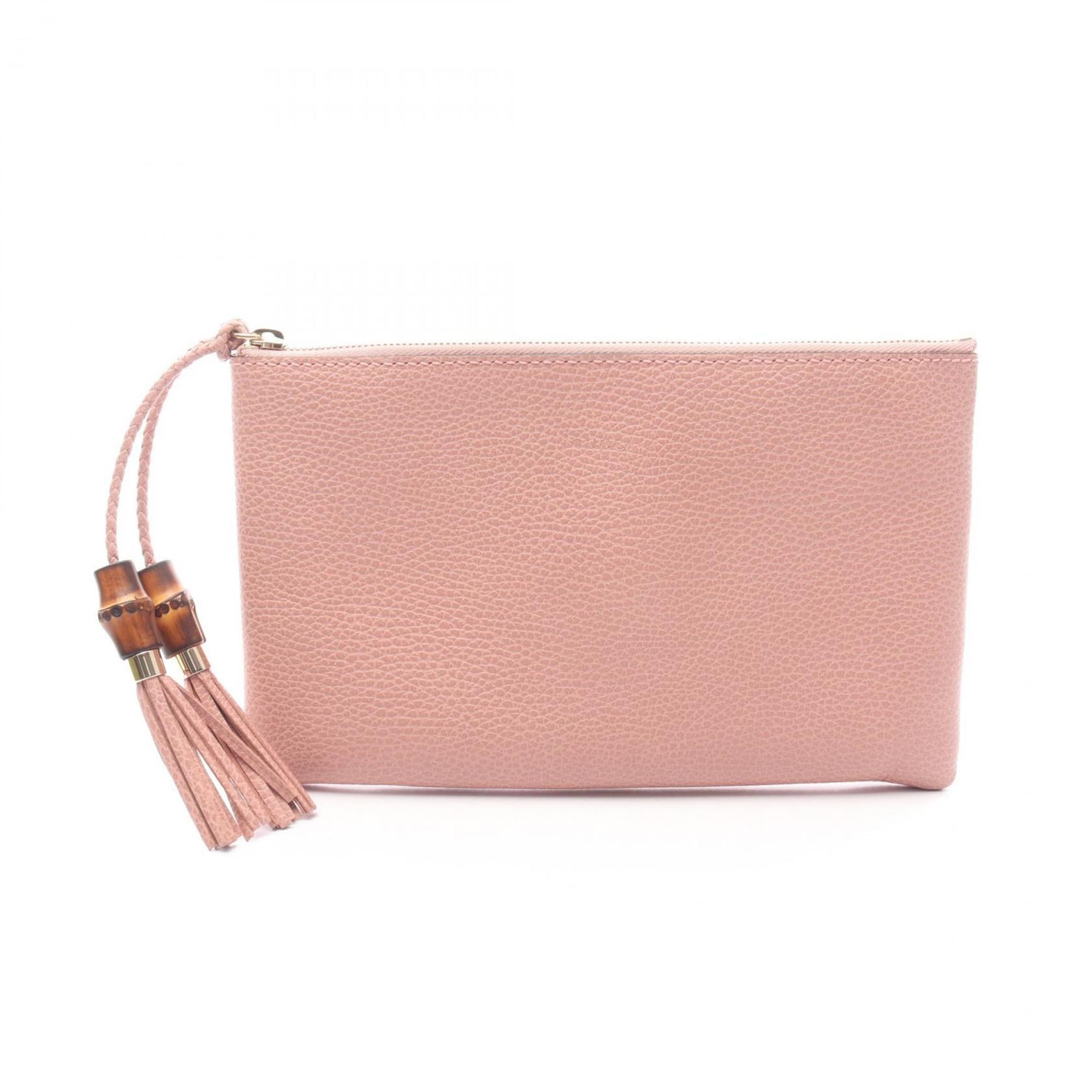 Gucci Bamboo Clutch Bag, Leather, Women's, Pink, 449652