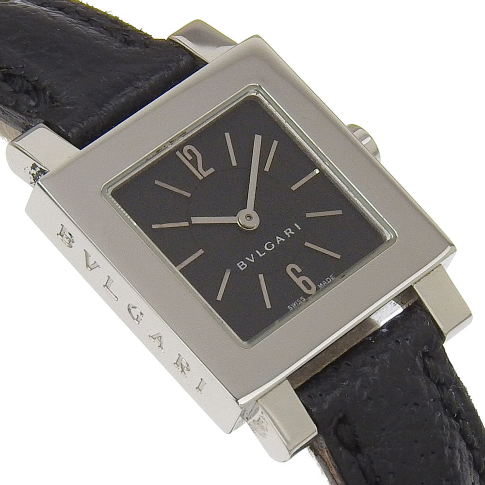 Bvlgari Quadrato SQ22SL Women's Watch, Stainless Steel with Embossed Leather, Quartz Movement, Analog Display, Black Dial — Good