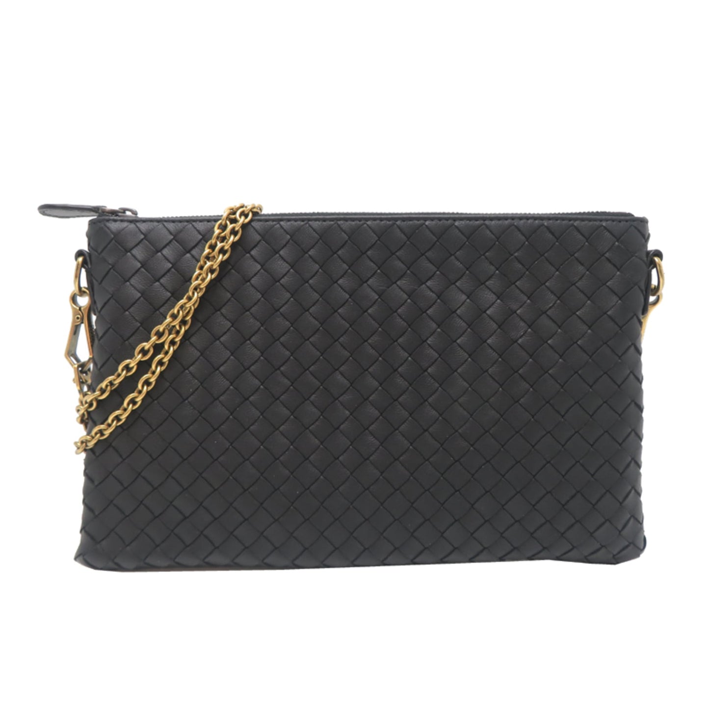 Bottega Veneta Intrecciato Chain Shoulder Bag, Women's Leather, Black