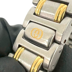 GUCCI 9000L Logo Engraved Stainless Steel Quartz Wristwatch, Silver/Gold, 37789 — Good
