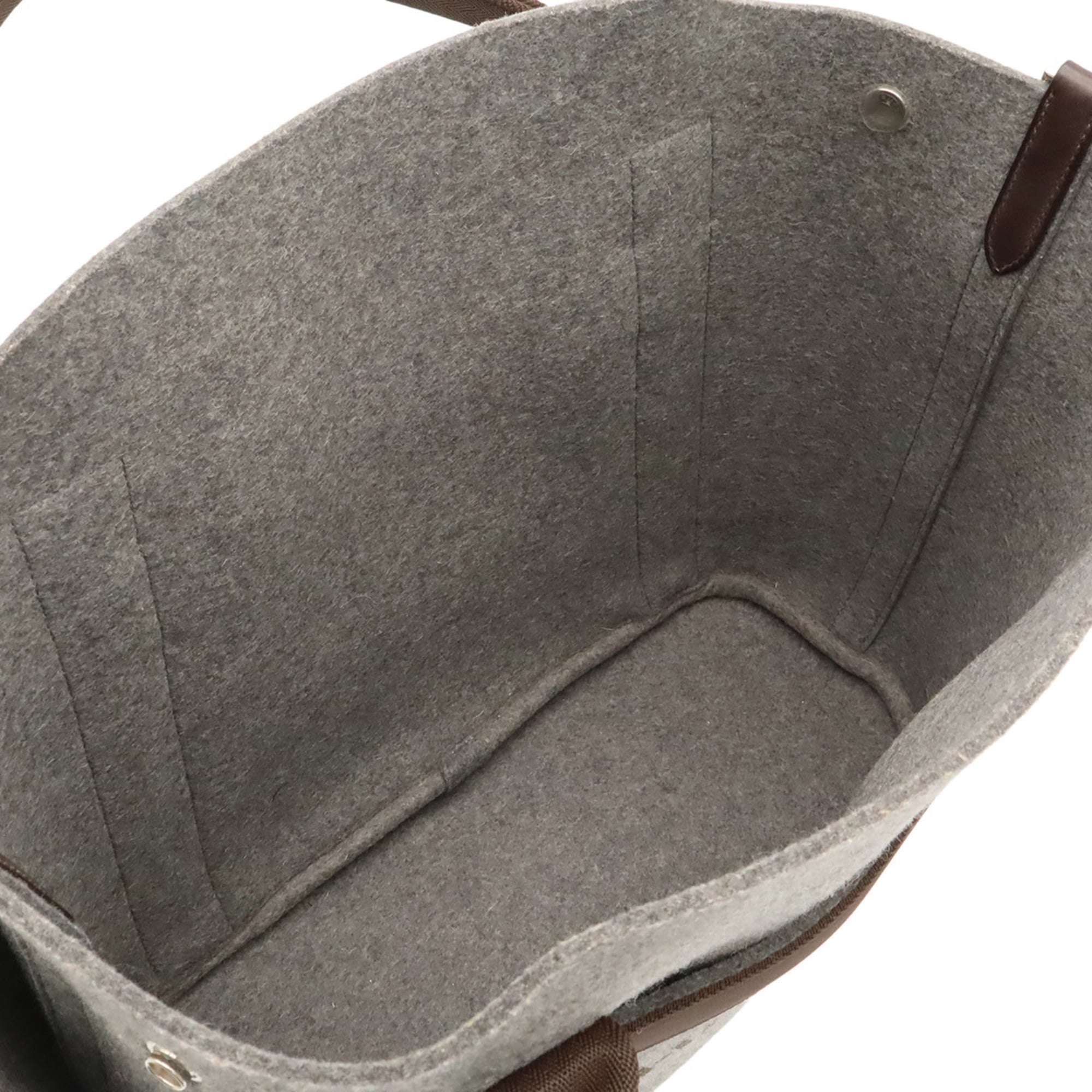 HERMES Sac de Pansage Groom Tote Bag Shoulder Felt Gray Dark Brown with Handbag-in-Bag Y Stamp — Like New