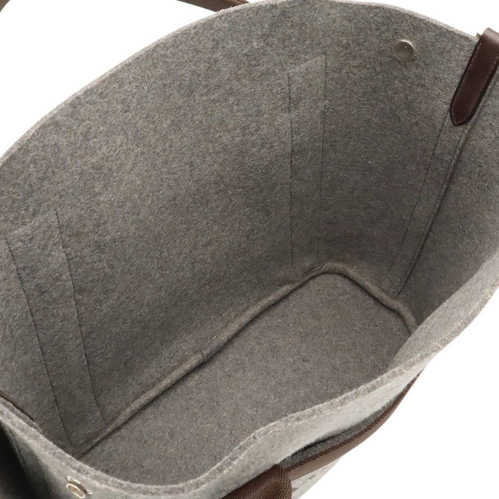 HERMES Sac de Pansage Groom Tote Bag Shoulder Felt Gray Dark Brown with Handbag-in-Bag Y Stamp — Like New
