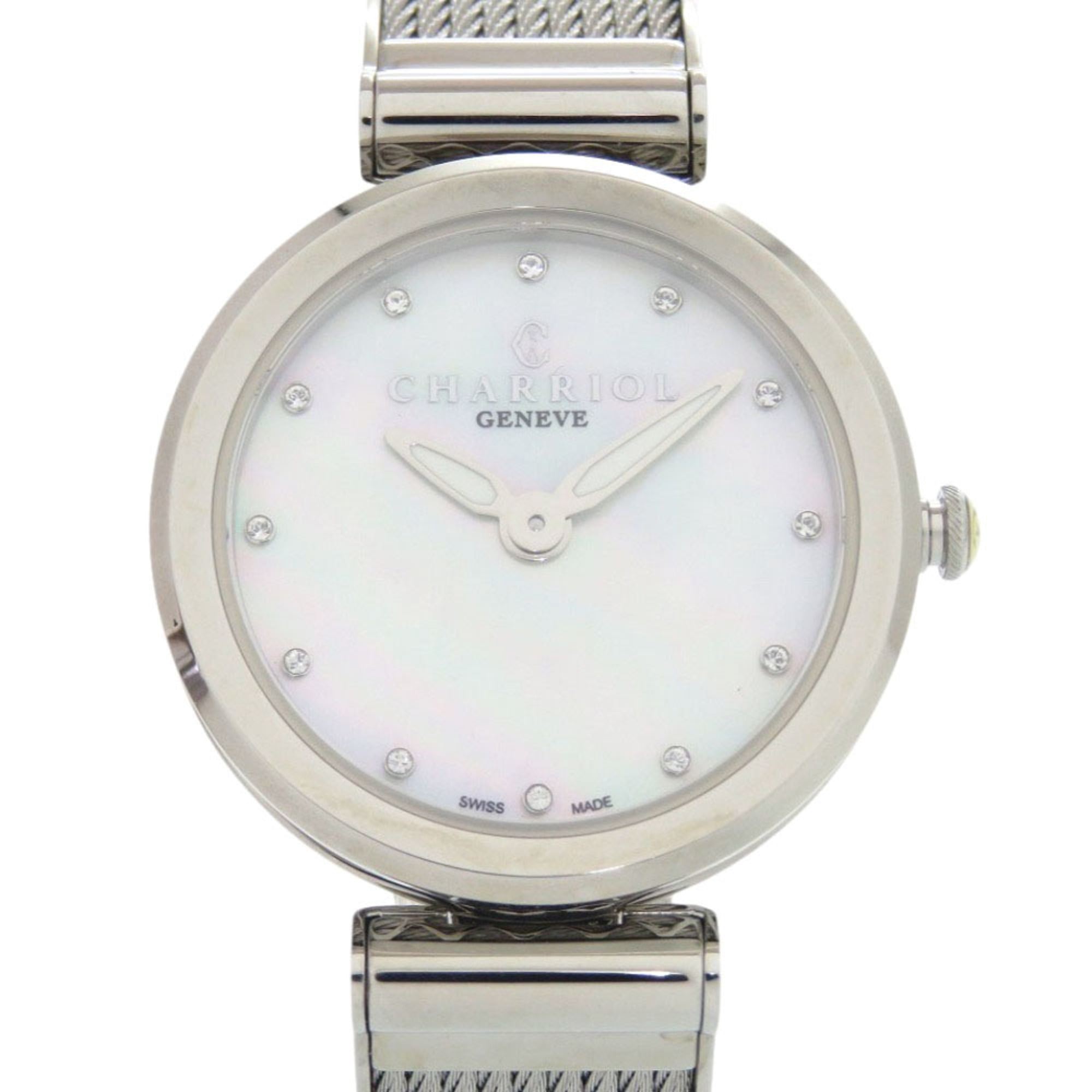 Unused Charriol FOREVER WATCH FE32.101.000 Stainless Steel White Shell Dial Quartz Wristwatch 1439 CHARRIOL — Like New