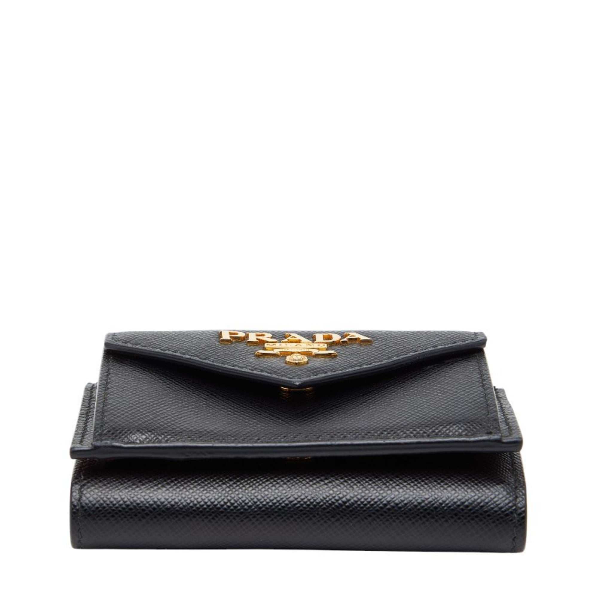Prada Logo Tri-fold Wallet 1MH021 Black Sapphire Leather Women's PRADA