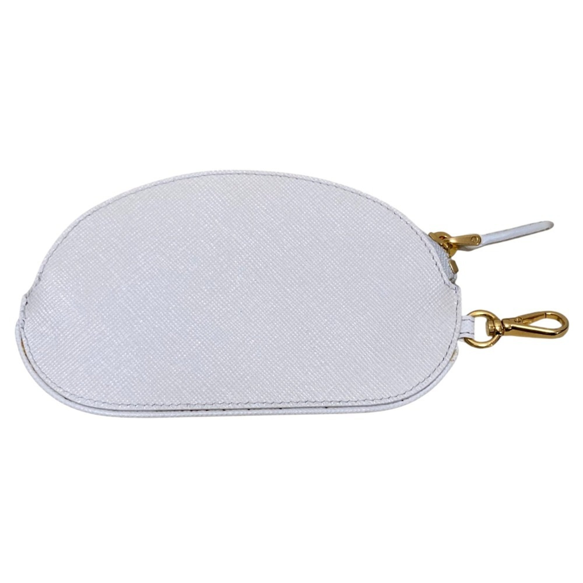 PRADA Saffiano Leather Wallet/Coin Case 1M1192 White Gold Women's