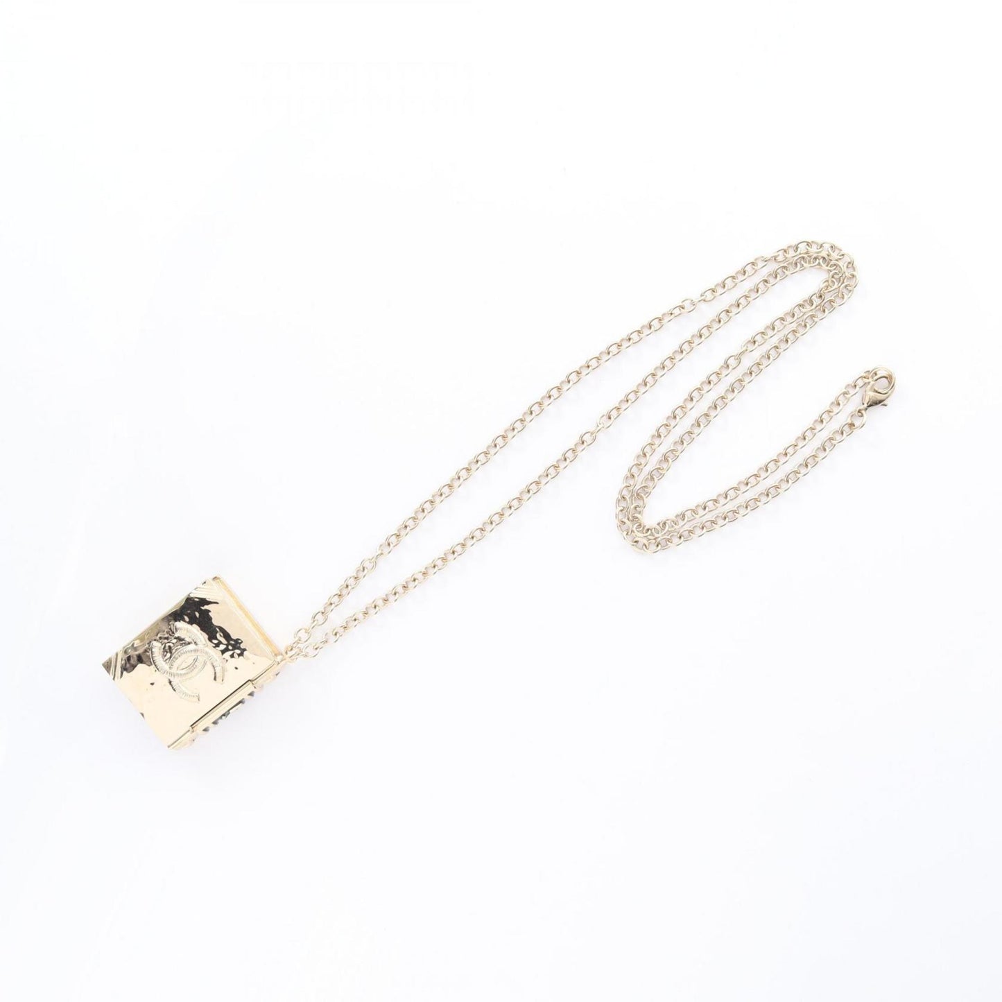 CHANEL Coco Mark Book Motif Necklace, Gold Plated, Women's, and Black