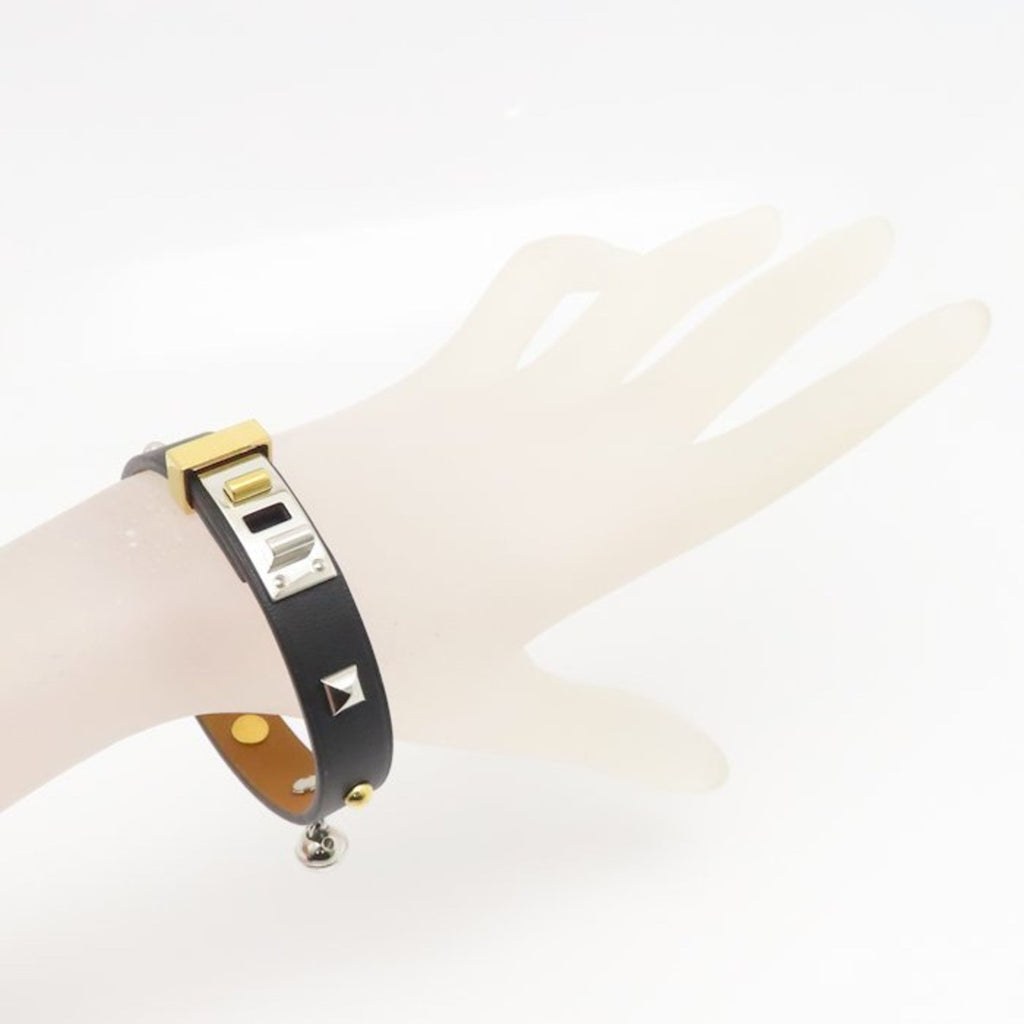 HERMES Mini Dog Square Crew Bracelet in Leather and Brass, Women's, 294928